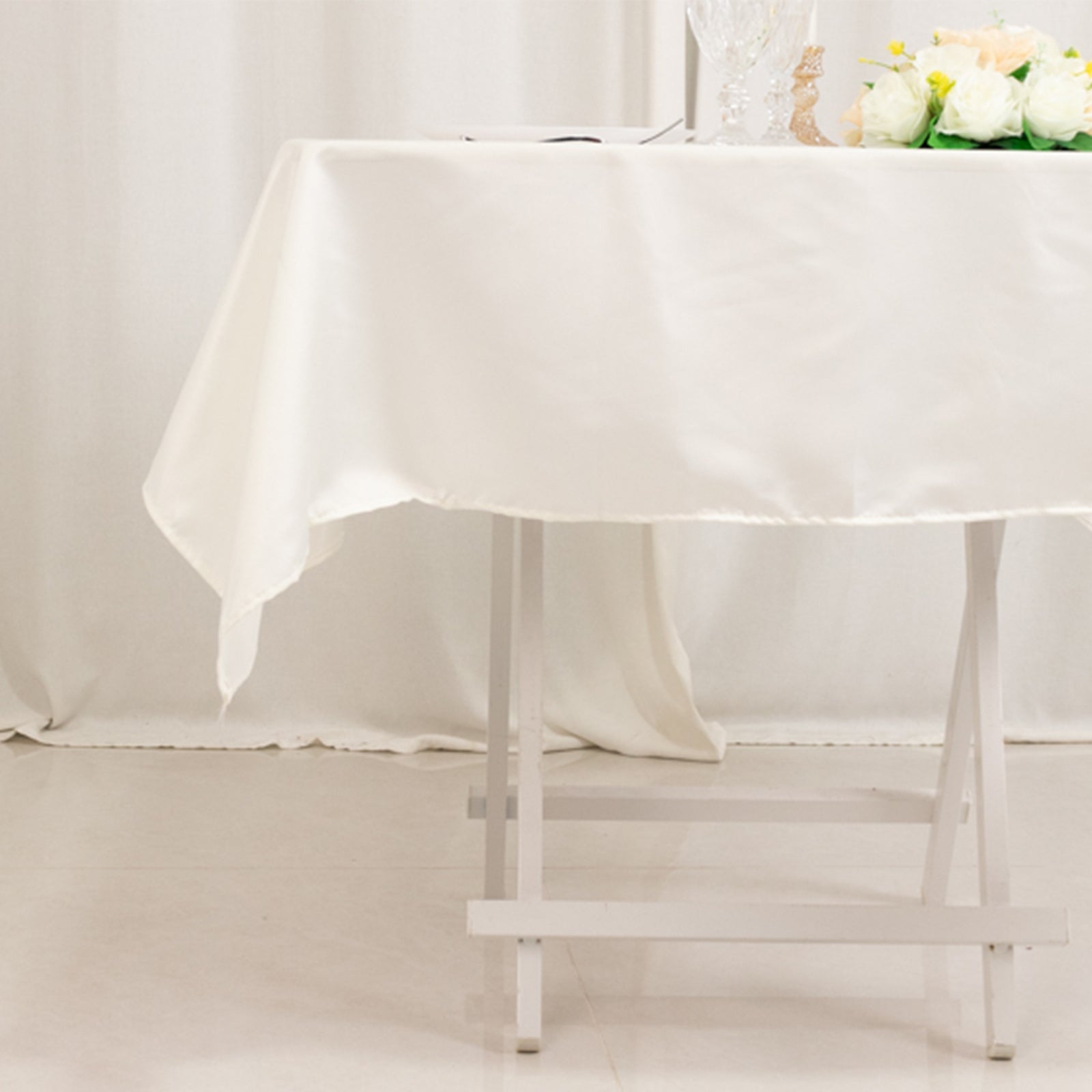 Lamour Satin 54x54 Square Tablecloth Ivory - Durable & Silk-Like Table Cover