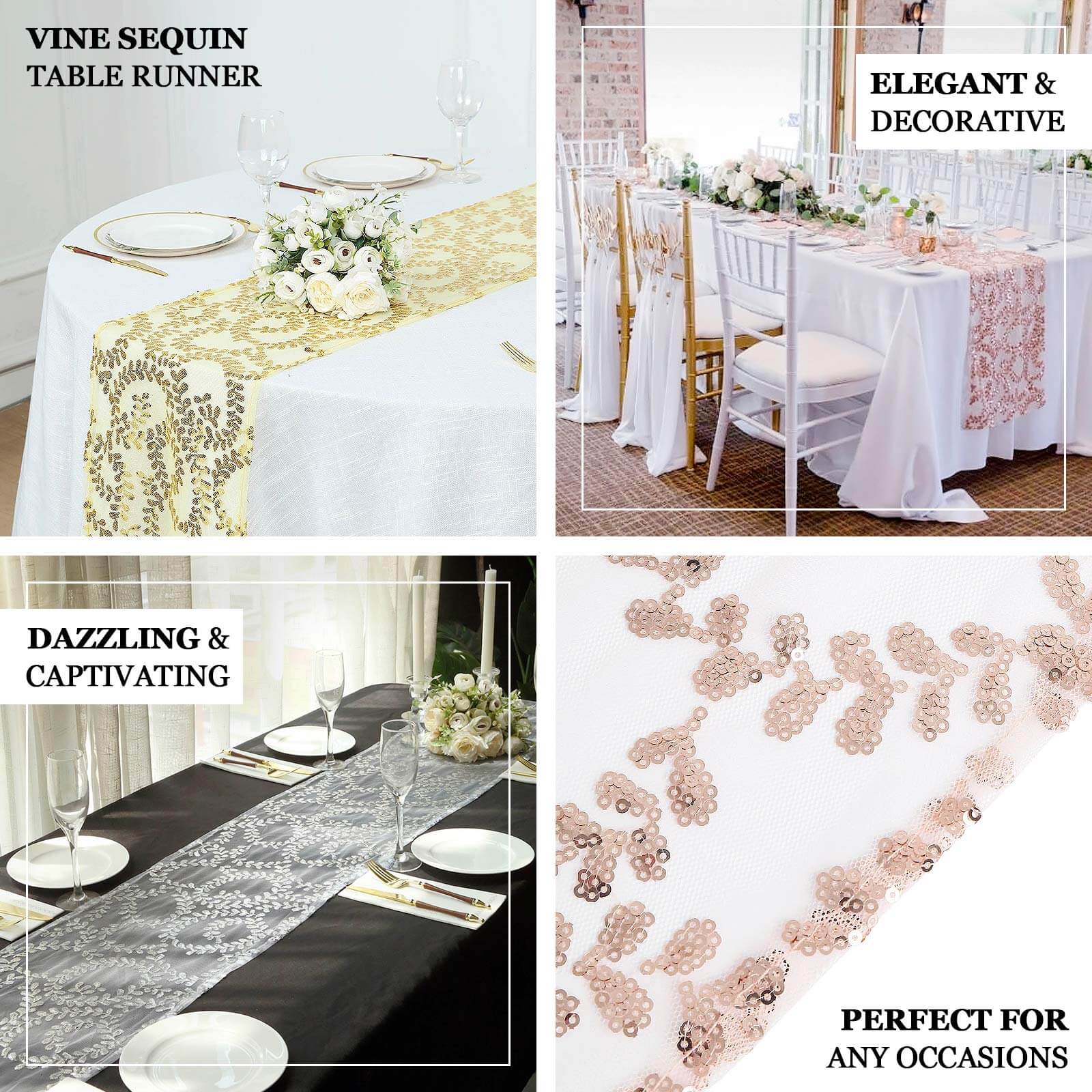 Mesh 12x108 Table Runner Gold - Leaf Vine Sequin Embroidered Design for Sophisticated Occasion