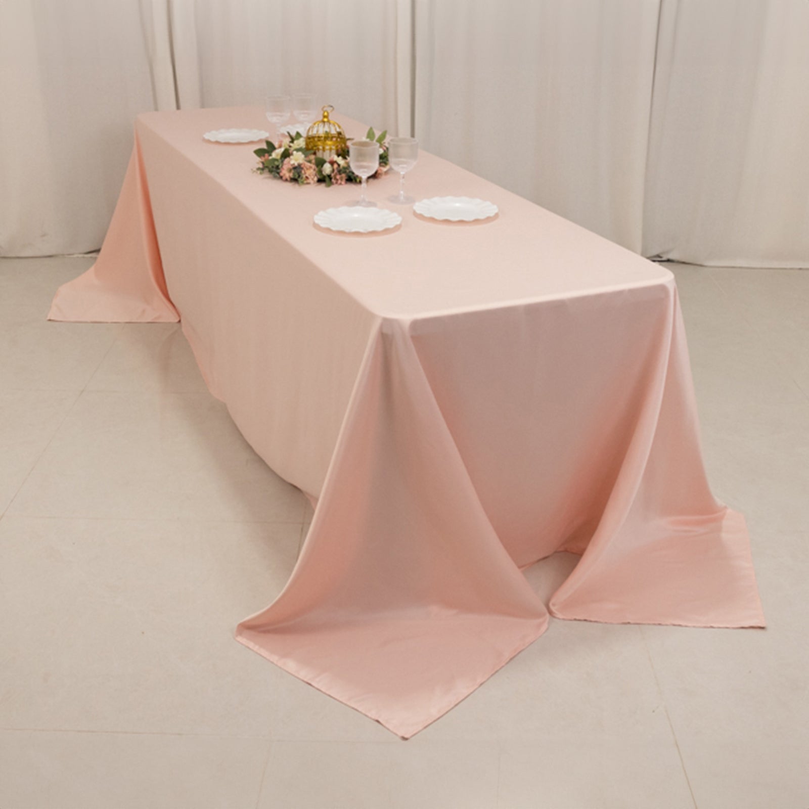 Lamour Satin 90x156 Rectangle Tablecloth Blush - Luxurious, Soft Seamless Table Cover