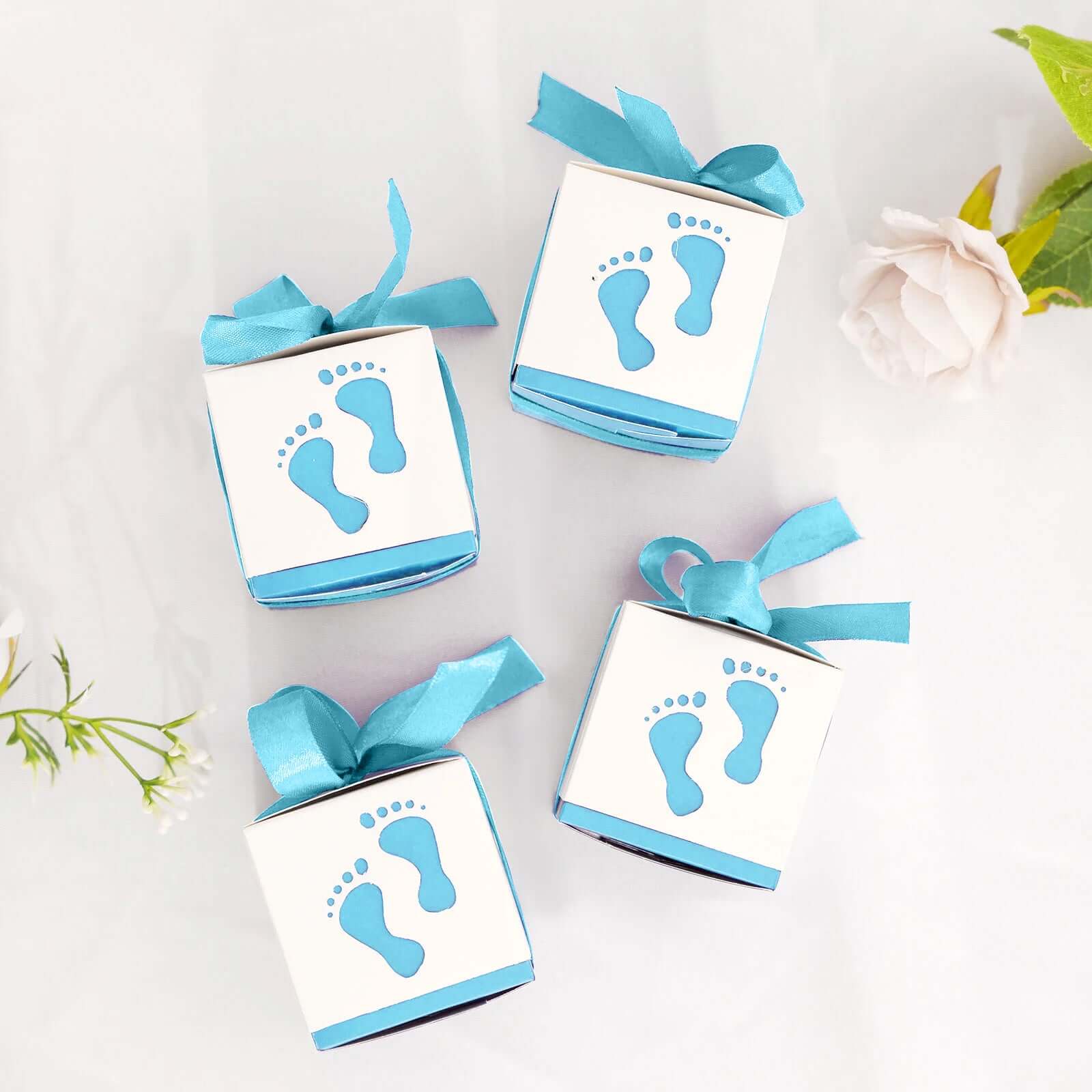 25 Pack 2 Light Blue Footprint Baby Shower Party Favor Candy Gift Boxes