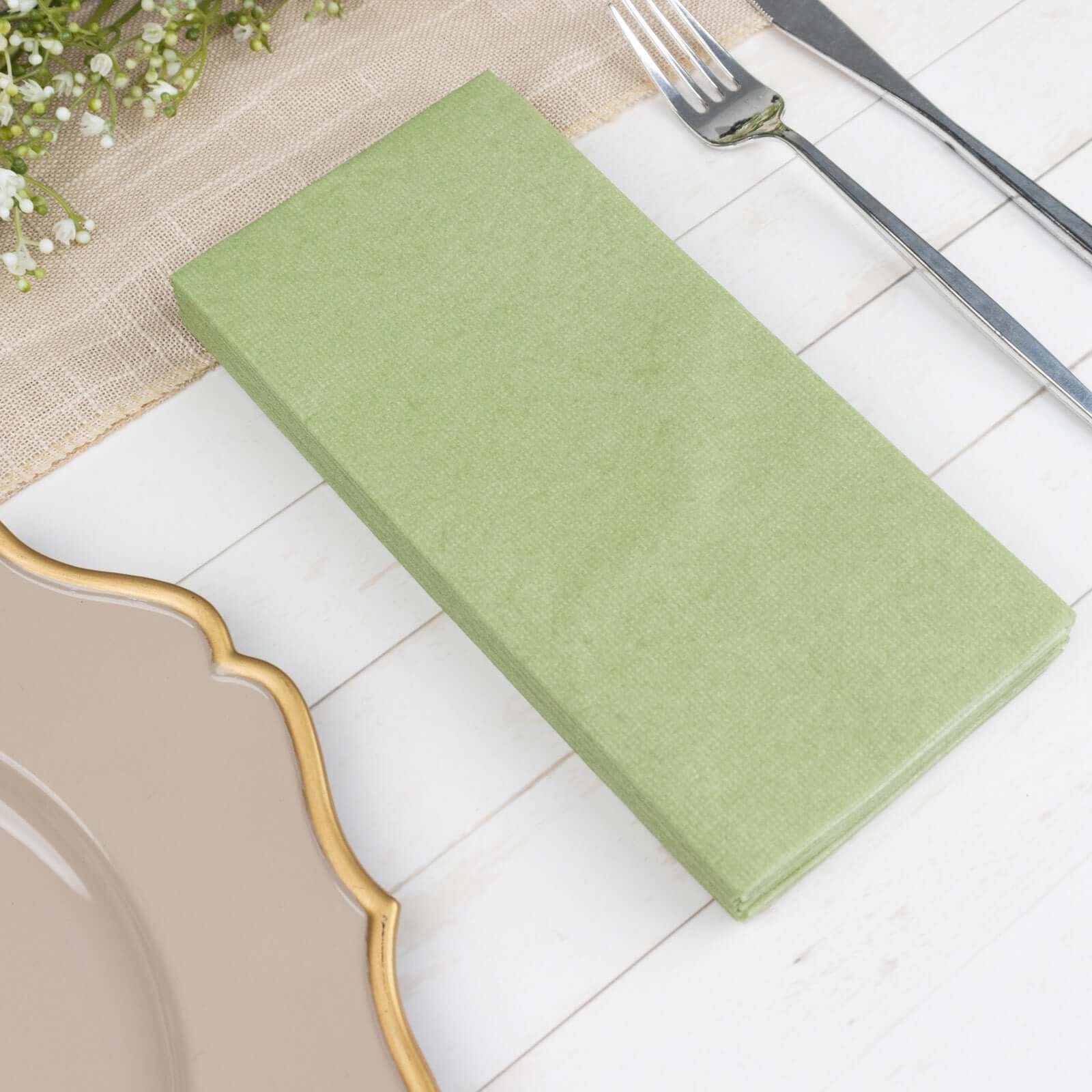 20-Pack Paper Linen-Like Napkins Sage Green - Disposable Hygienic Airlaid Guest Towels 8.5x4