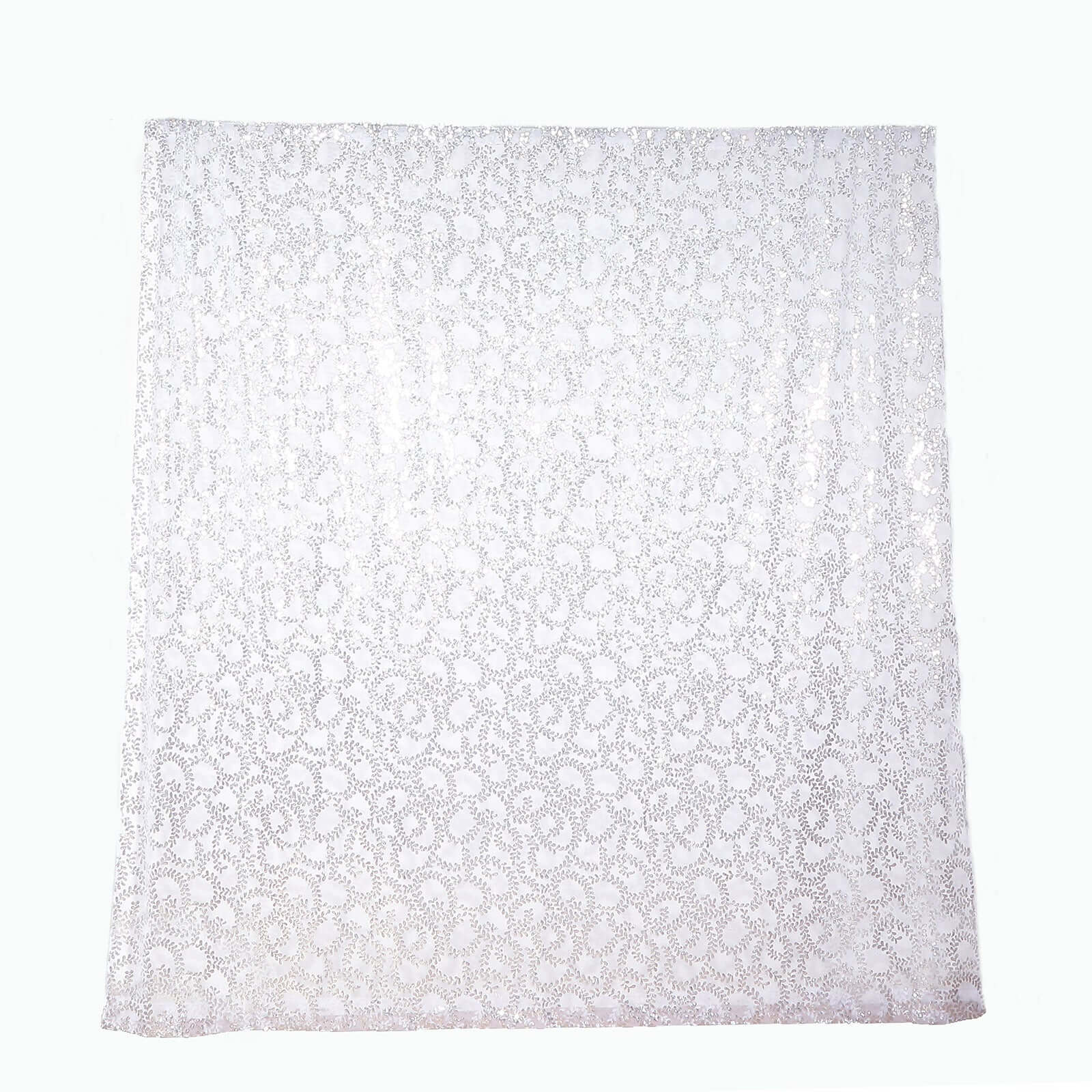 8ftx8ft Silver Embroider Sequin Event Curtain Drapes, Sparkly Sheer Backdrop Event Panel With Embroidery Leaf