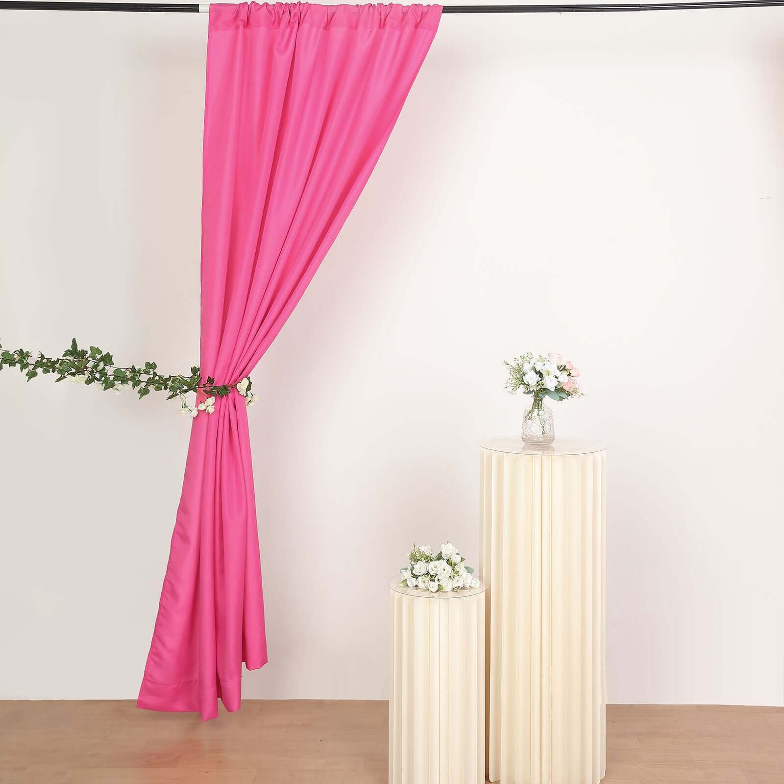 2 Pack Fuchsia Polyester Event Curtain Drapes, 10ftx8ft Backdrop Event Panels With Rod Pockets 130 GSM