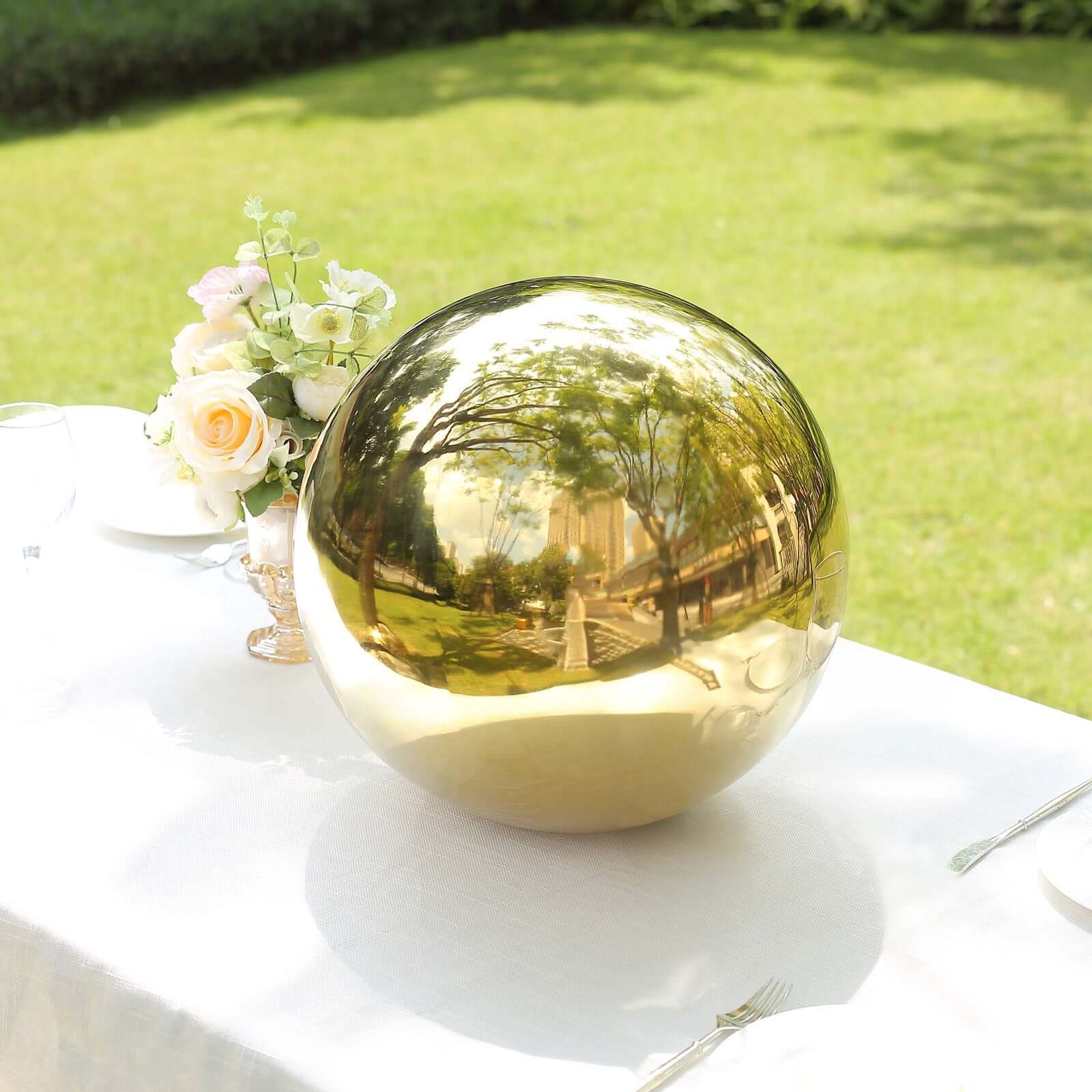 Gazing Globe Mirror Ball Reflective Hollow Stainless Steel Gold Sphere - Decorative Garden Display Piece 16