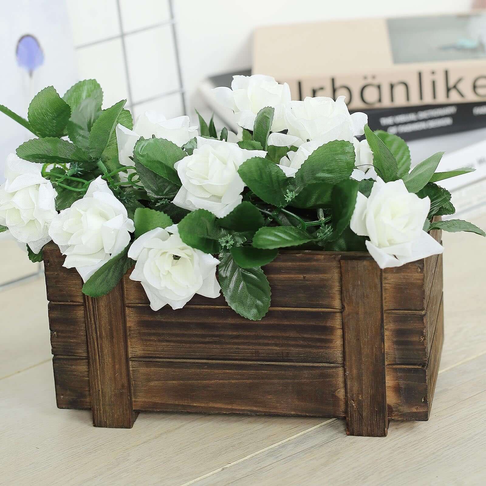 Rustic Wood Planter Boxes Smoked Brown 2-Pack - Perfect Natural Decor with Removable Plastic Liners for Weddings 10x5