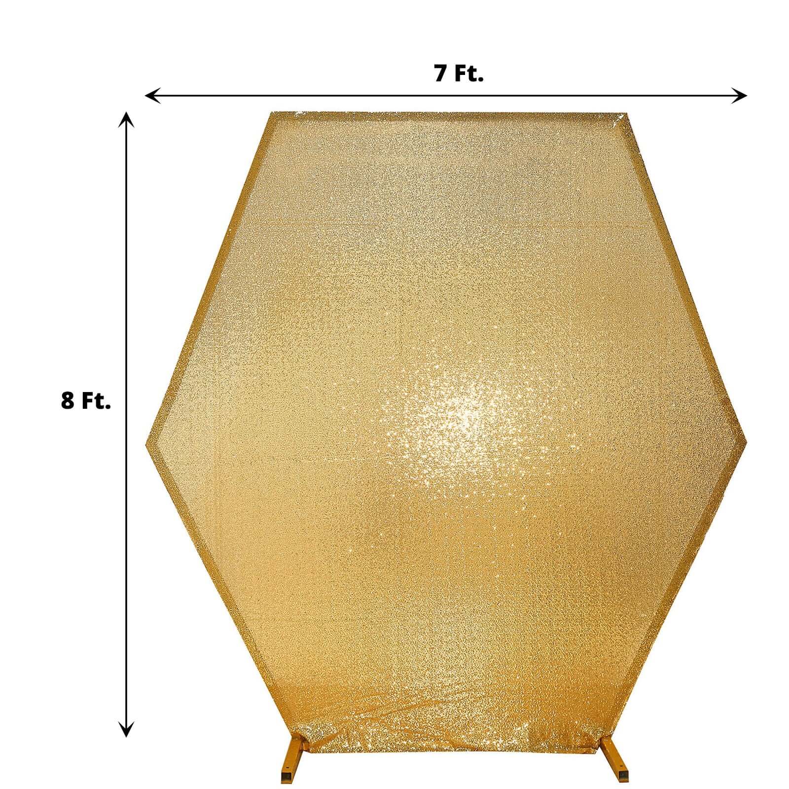 8ftx7ft Metallic Gold Shiny Sequin Hexagon Backdrop Stand Cover, Shiny Sparkle 2-Sided Custom Fit Wedding Arch Cover