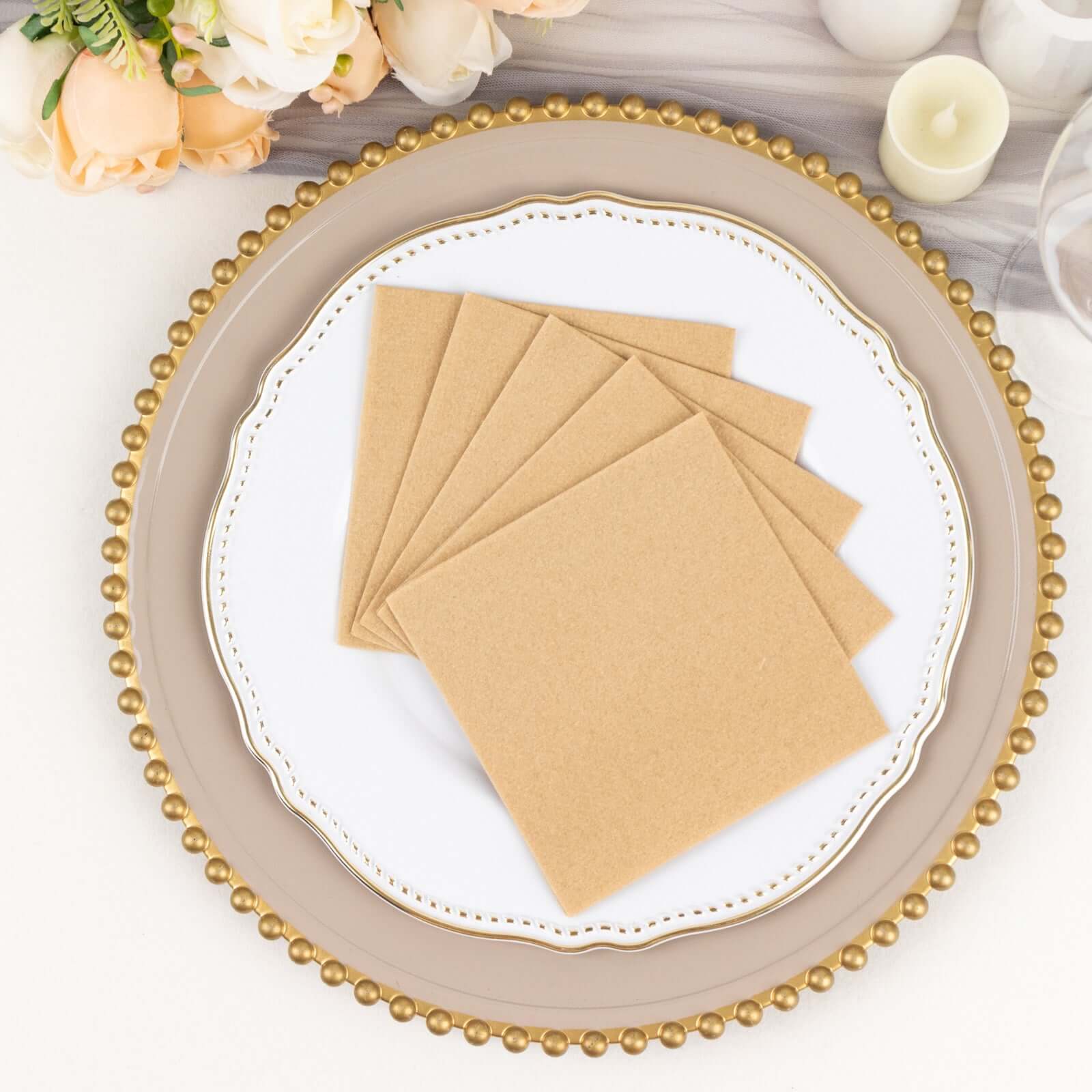 20-Pack Paper Linen-Like Cocktail Napkins Natural - Disposable 5x5 Airlaid Soft Napkins