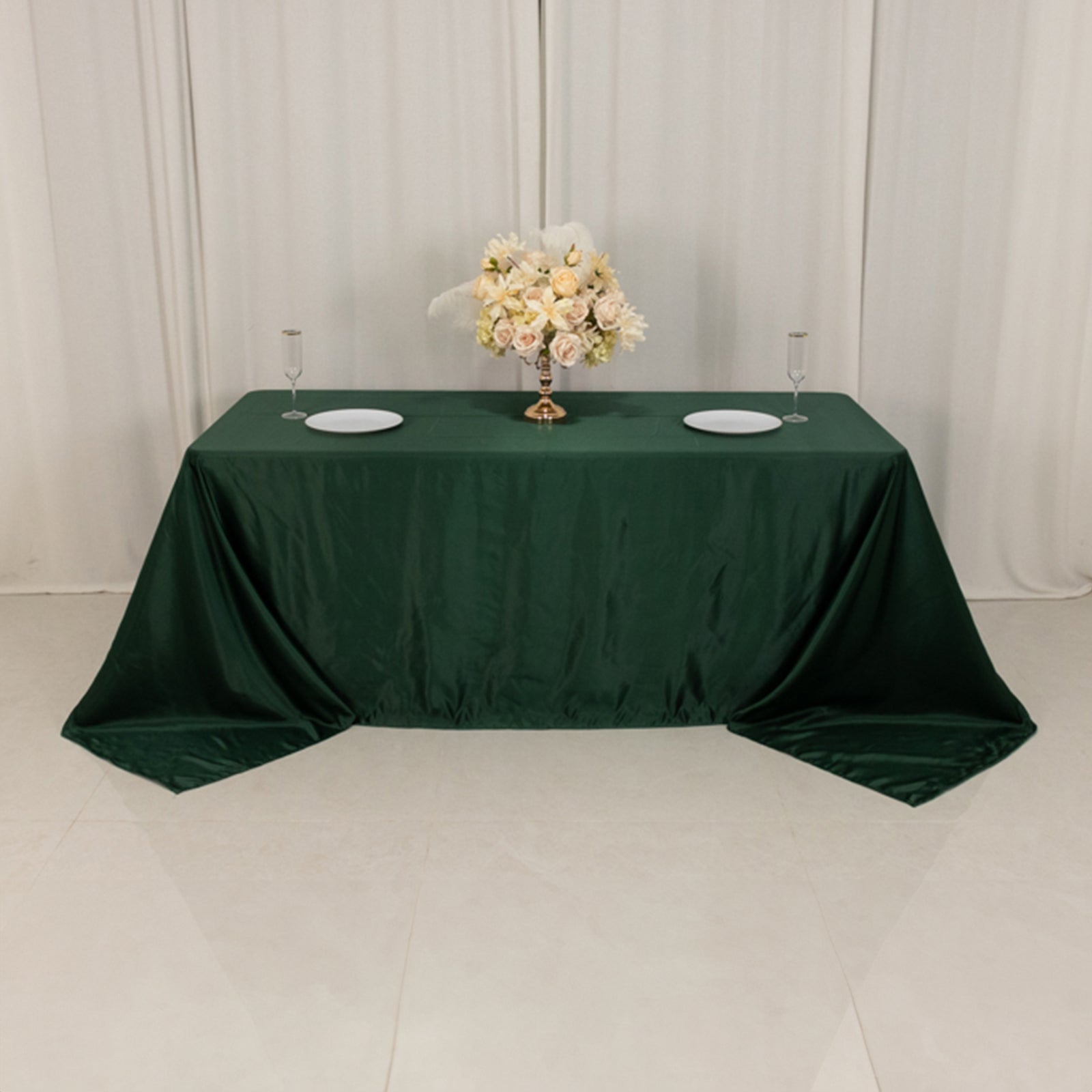 Lamour Satin 90x132 Rectangle Tablecloth Hunter Emerald - Soft & Silk-Like Seamless Table Cover