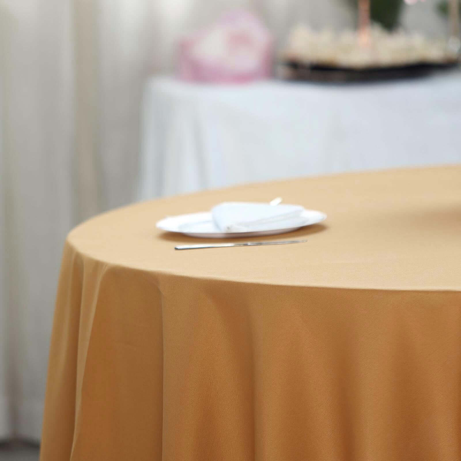 Polyester 120 Round Tablecloth Gold - Seamless Wrinkle-Resistant Design for Weddings