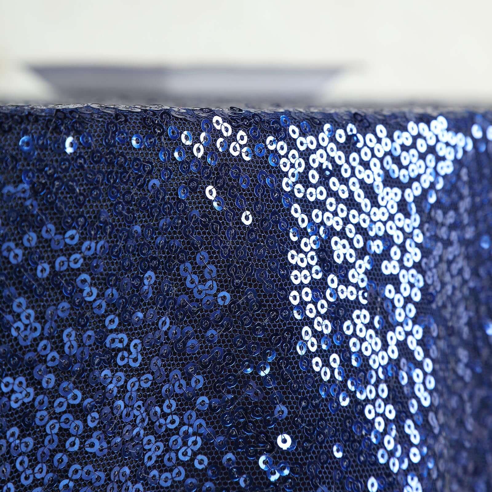 Sequin 132 Round Tablecloth Navy Blue - Seamless Dazzling Table Cover