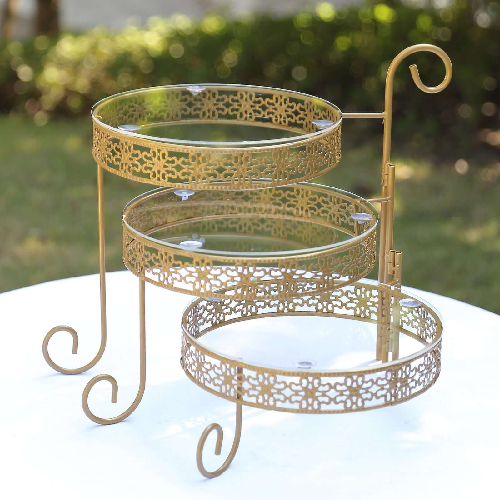 3-Tier Metal Rotating Cupcake Stand with Clear Acrylic Round Plates Gold - Hollow Lace Design Dessert Display 28