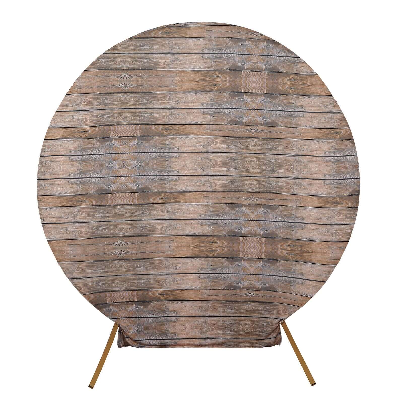 7.5ft Rustic Brown Wood Round Spandex Fit Party Backdrop Stand Cover