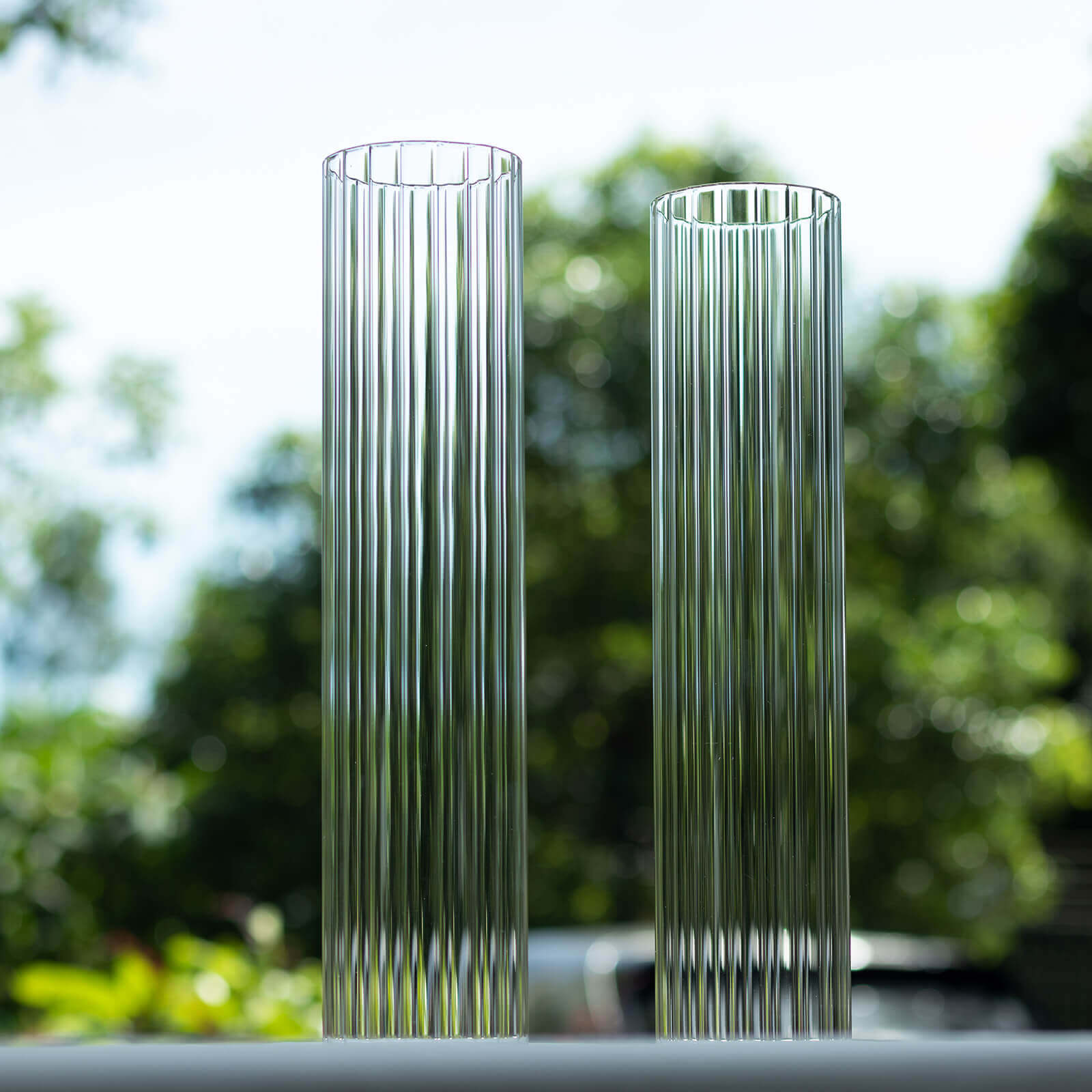 2-Pack Clear Ribbed Glass Hurricane Shades Open End Design - Stylish Candelabra Pillar Candle Holder Table Centerpiece 14