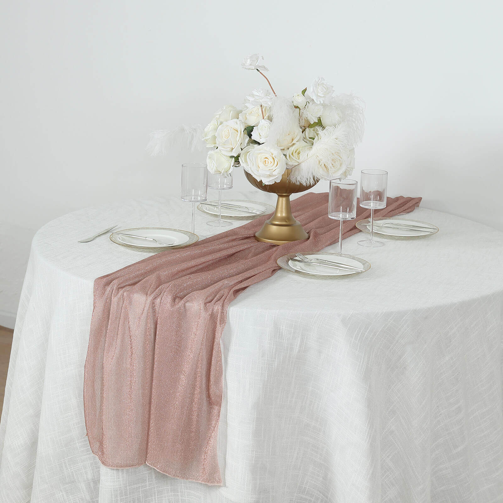 Glitter Gauze 27x120 Table Runner Rose Gold - Sparkling Reusable Sheer Table Linen