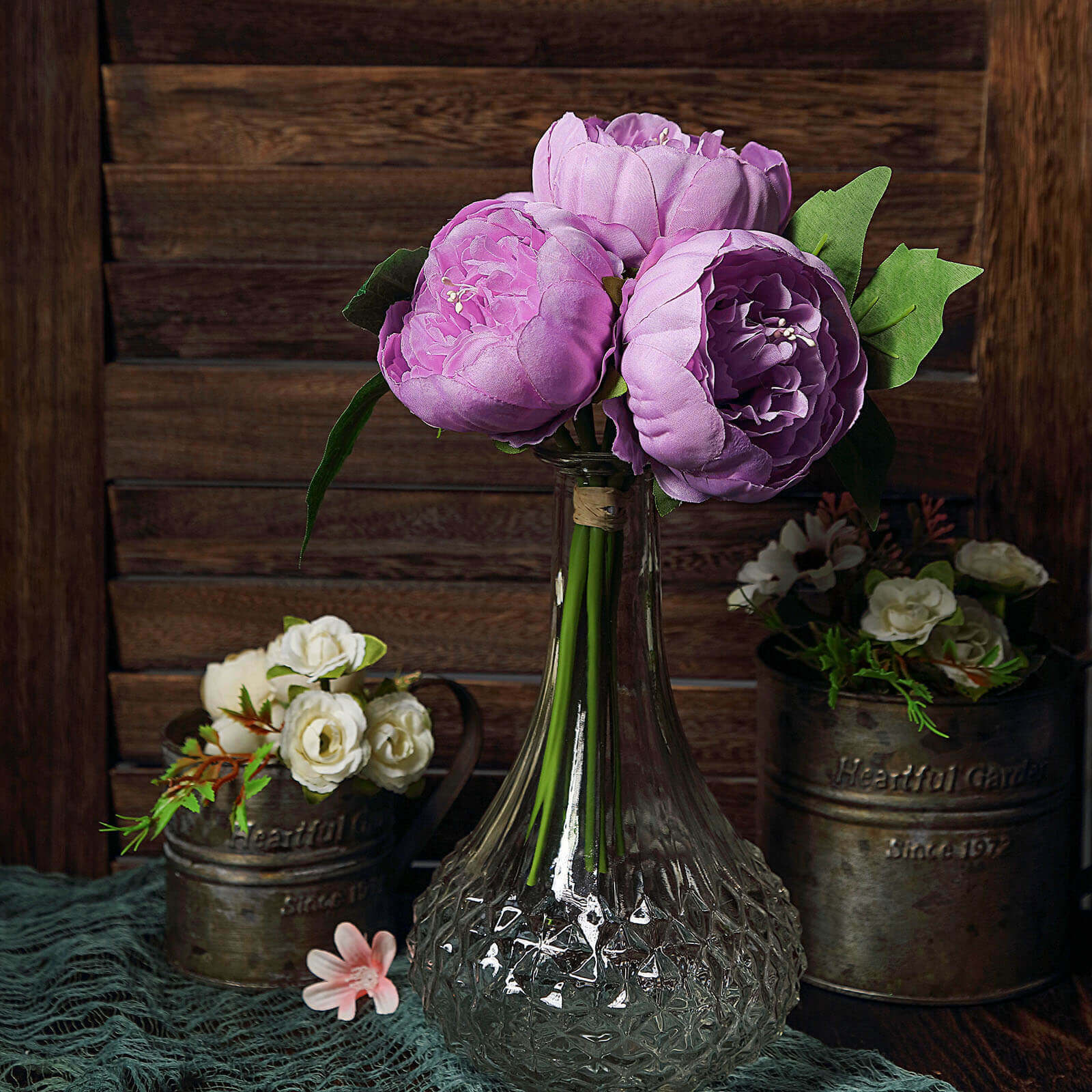 5 Flower Head Lavender Lilac Peony Bouquet Artificial Silk Peonies Spray