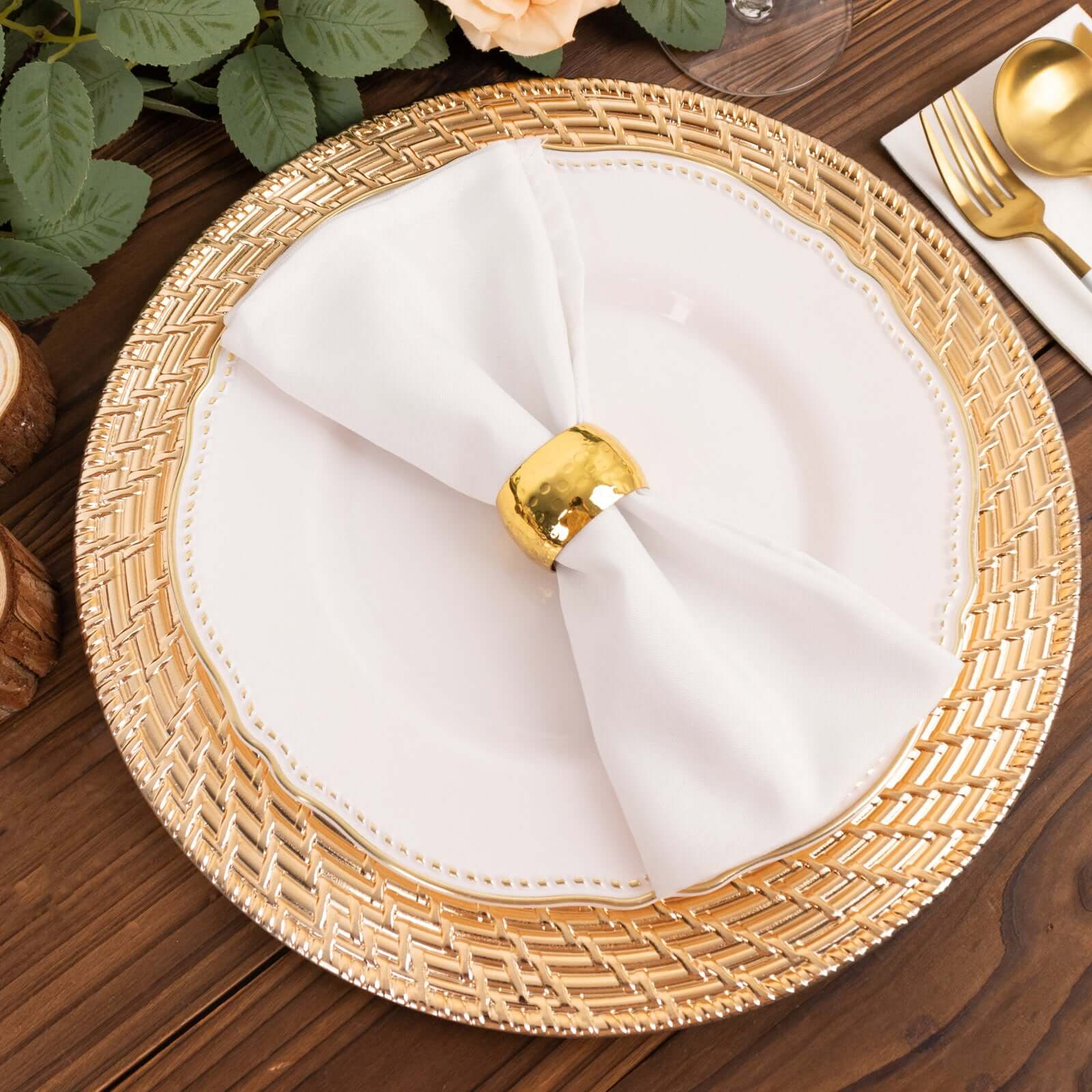 6-Pack Acrylic Round Charger Plates 13 in Metallic Gold with Swirl Rattan Pattern, Farmhouse Plastic Charger Tableware