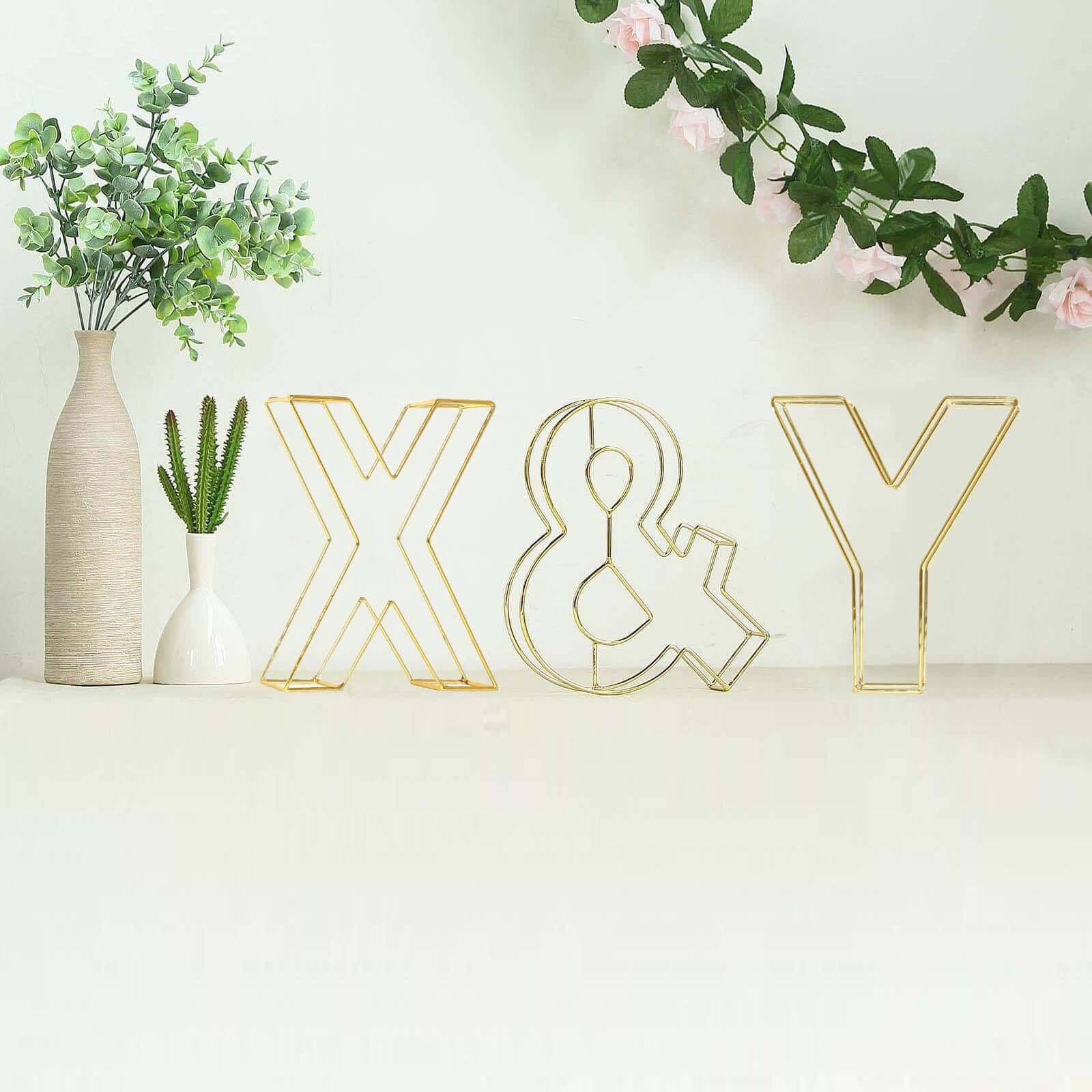 8 Tall Gold Freestanding 3D Decorative Wire Letter, Wedding Centerpiece - X