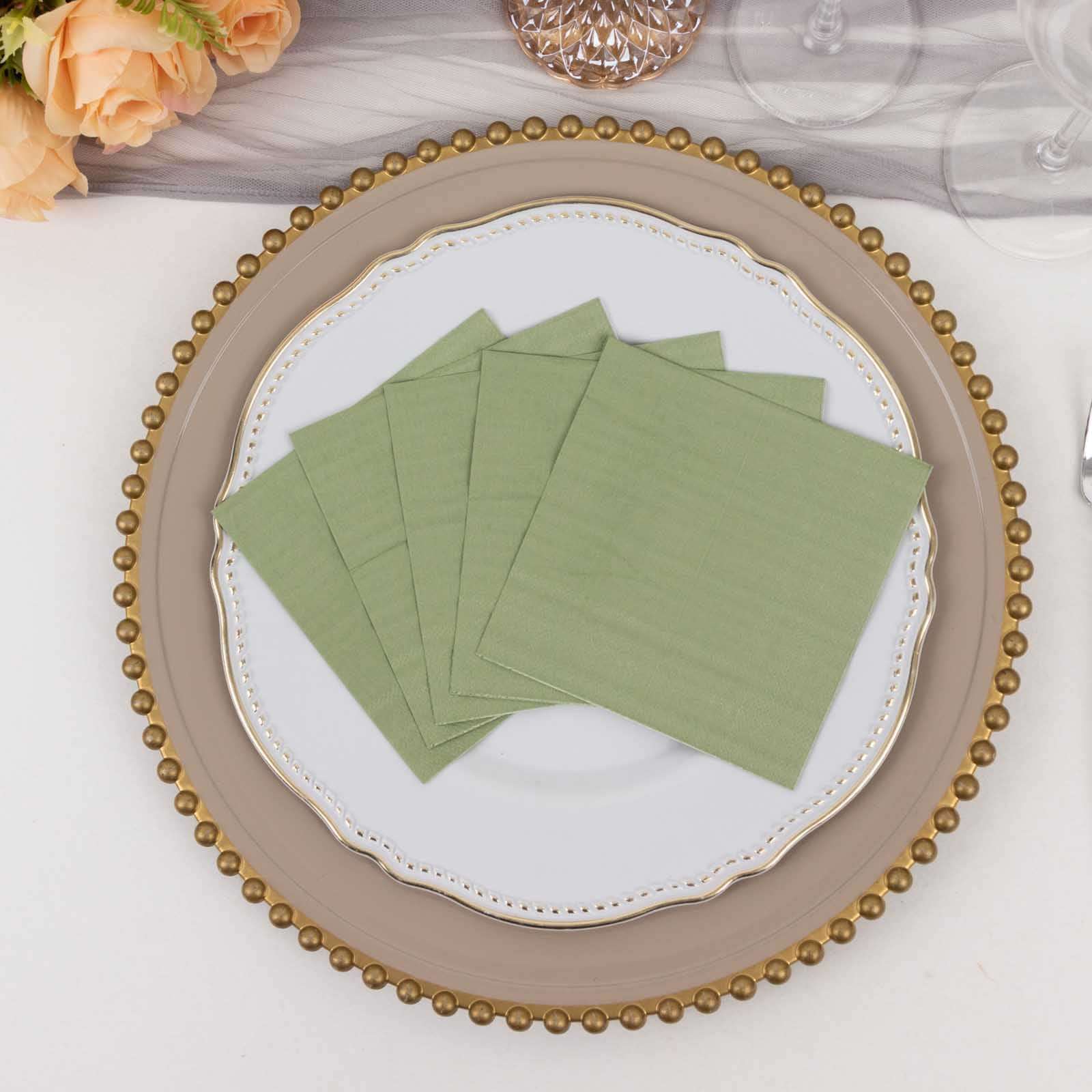 50-Pack Paper Beverage Napkins Sage Green - 2 Ply Disposable Soft 18GSM Cocktail Napkins 5x5