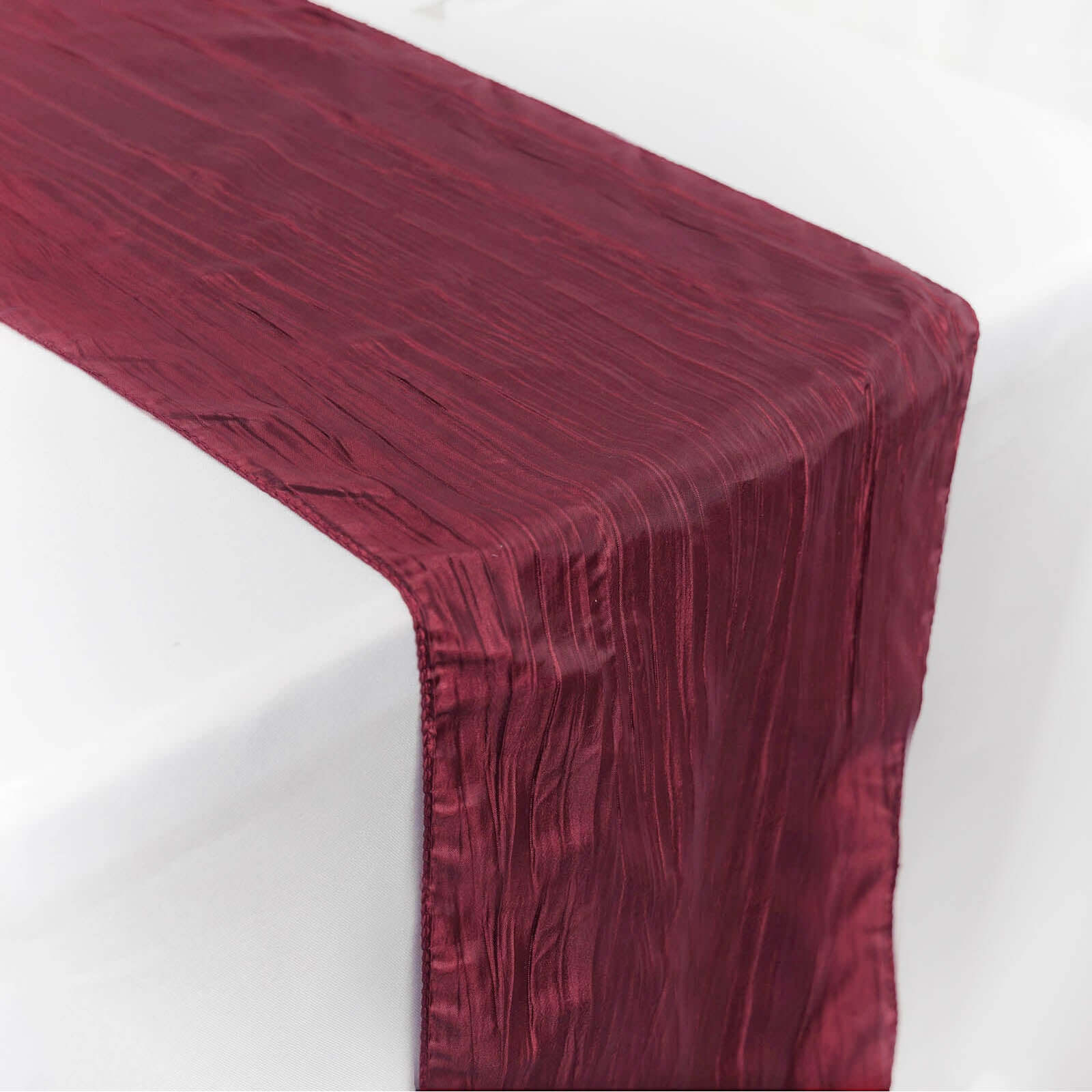 Taffeta 12x108 Table Runner Burgundy - Accordion Crinkle Design