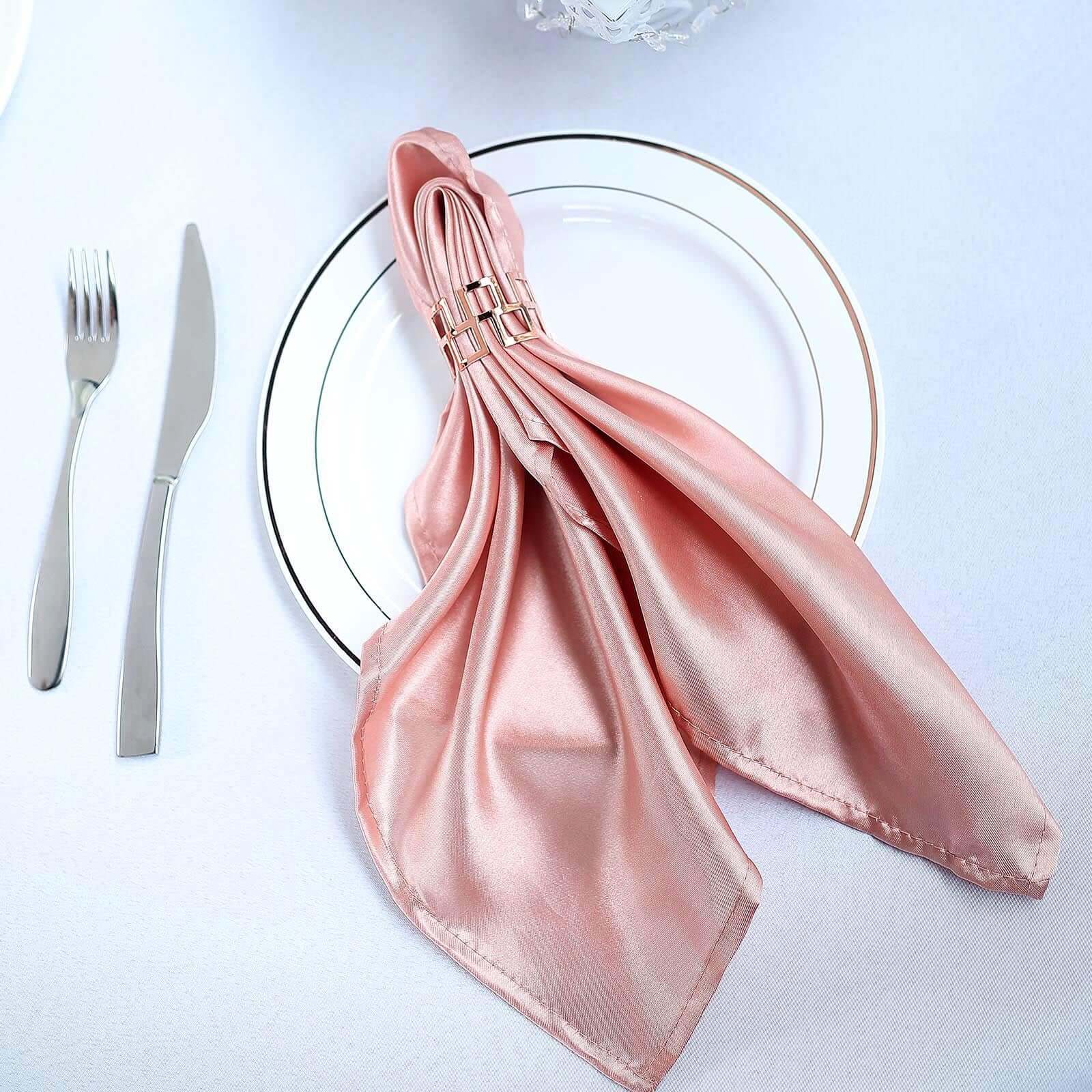 5 Pack Satin 20x20 Napkins Dusty Rose - Luxurious Shine & Smooth Dinner Napkins