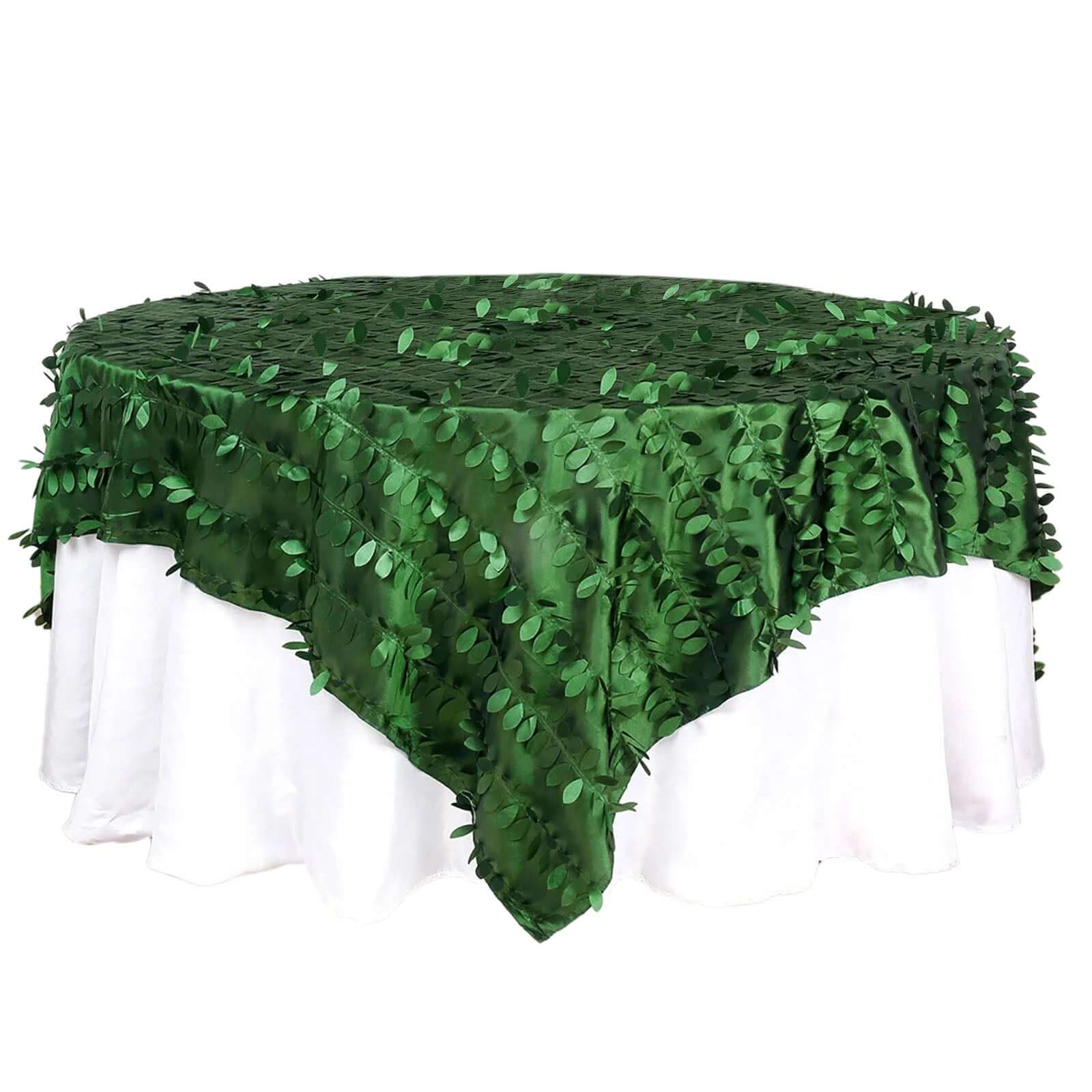 Taffeta 90x90 Table Overlay Square Tablecloth Green - Leaf Petal Design for Stylish Celebrations