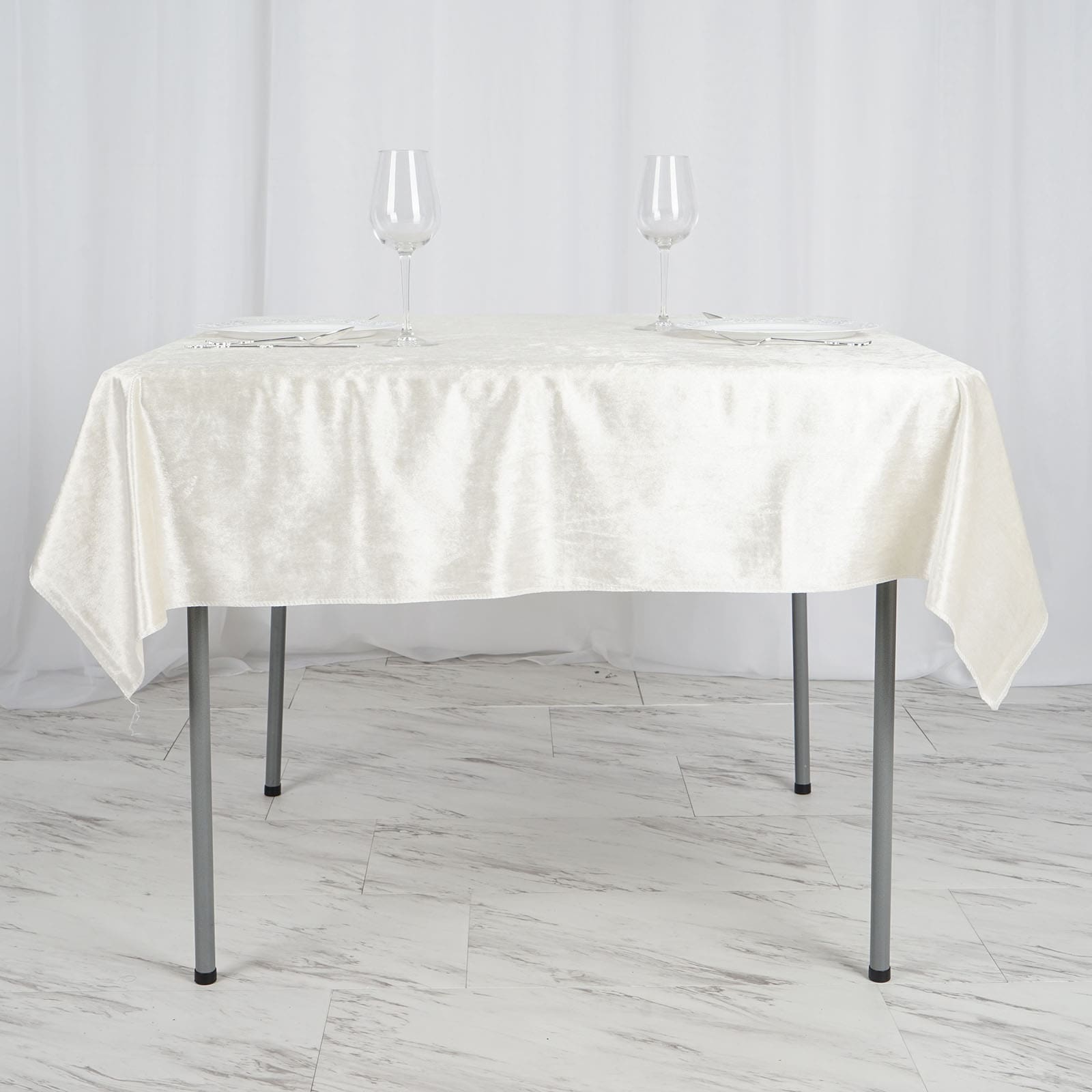 Premium Velvet 54x54 Square Tablecloth Ivory - Exquisite Soft Textured Feel Reusable Table Cover