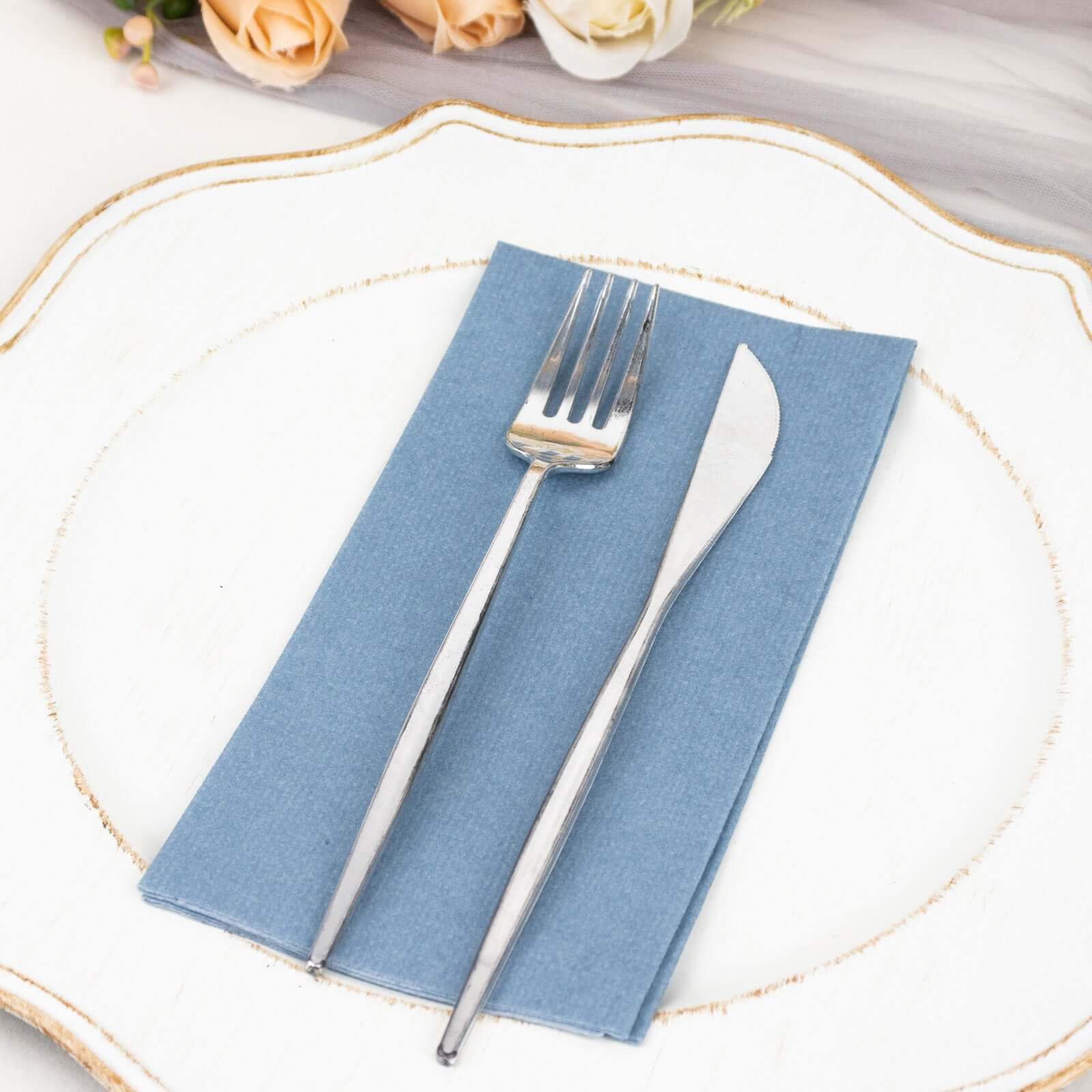 20-Pack Paper Linen-Like Napkins Dusty Blue - Disposable Hygienic Airlaid Guest Towels 8.5x4