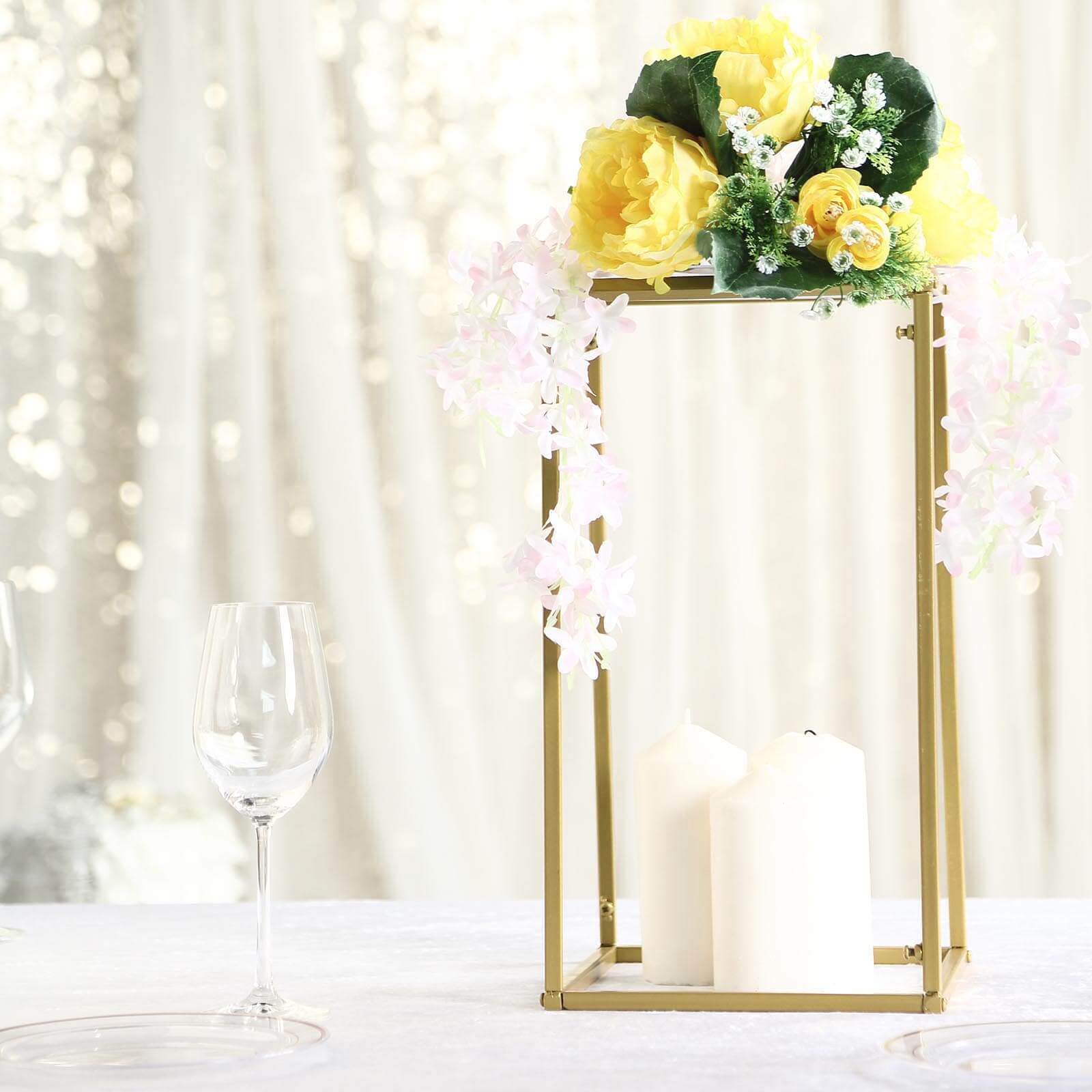 2-Pack Wedding Flower Stand Gold Metal Geometric Column Frame Rectangular - Versatile Floral Pedestal for Sophisticated Arrangements 16