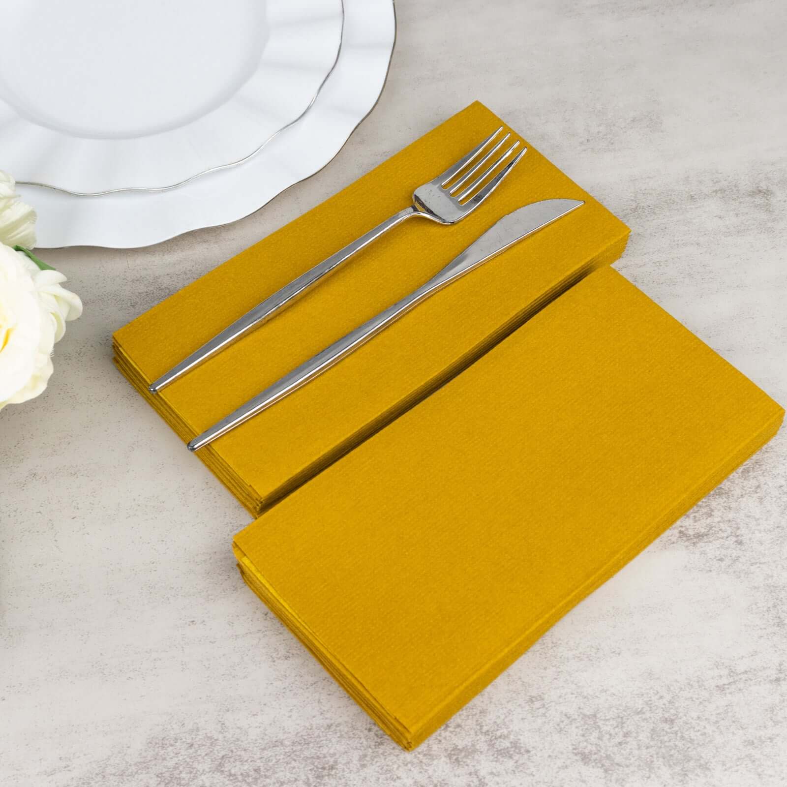 20-Pack Paper Linen-Like Napkins Gold - Disposable Hygienic Airlaid Guest Towels 8.5x4