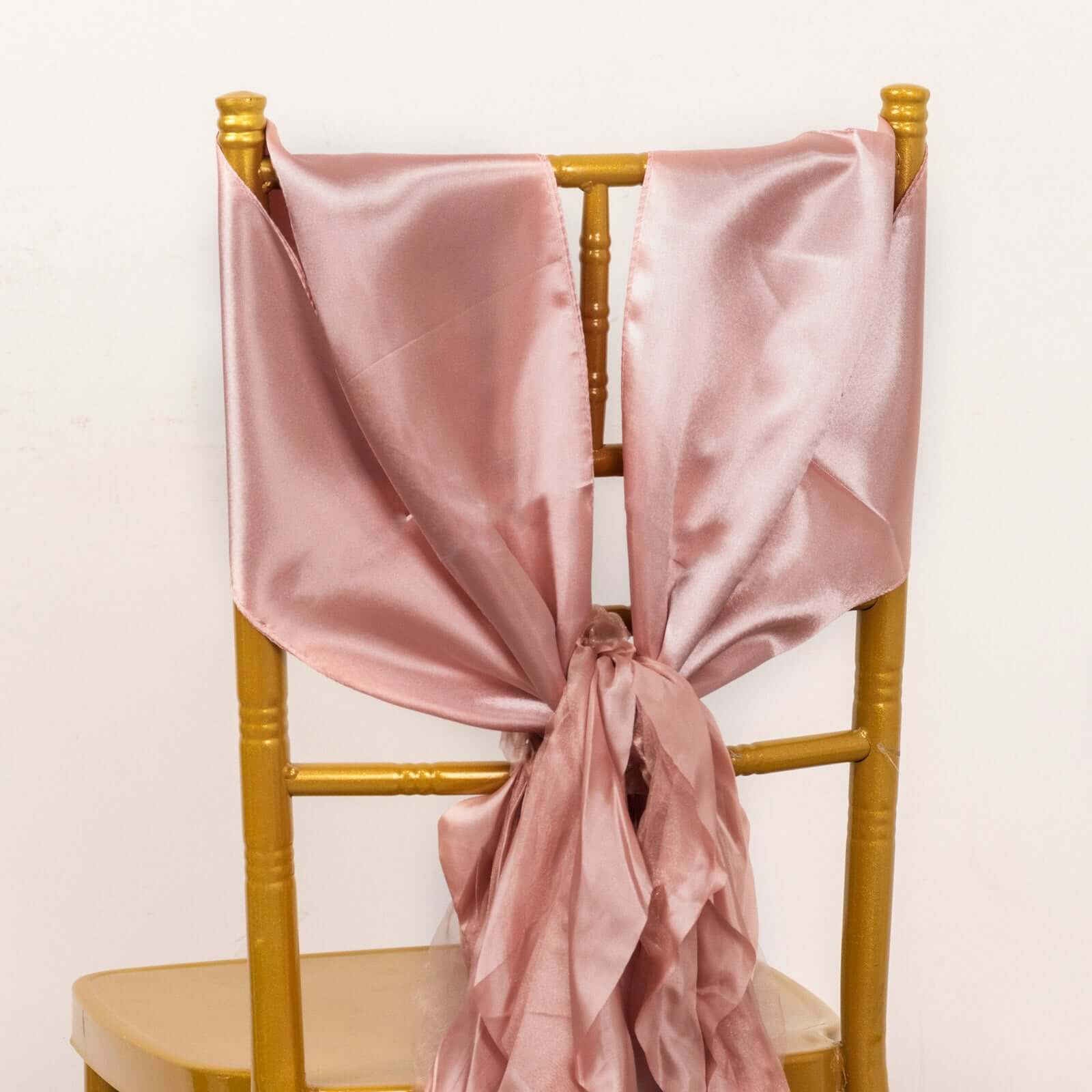 5 Pack Chiffon Satin Chair Sashes Mauve - Easy to Install Ruffled Curly Willow