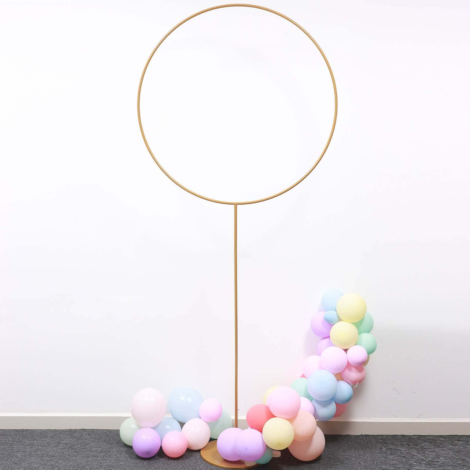 7ft Gold Balloon Column With Hoop Flower Pillar Stand, Metal Arch Table Centerpiece - Height Adjustable