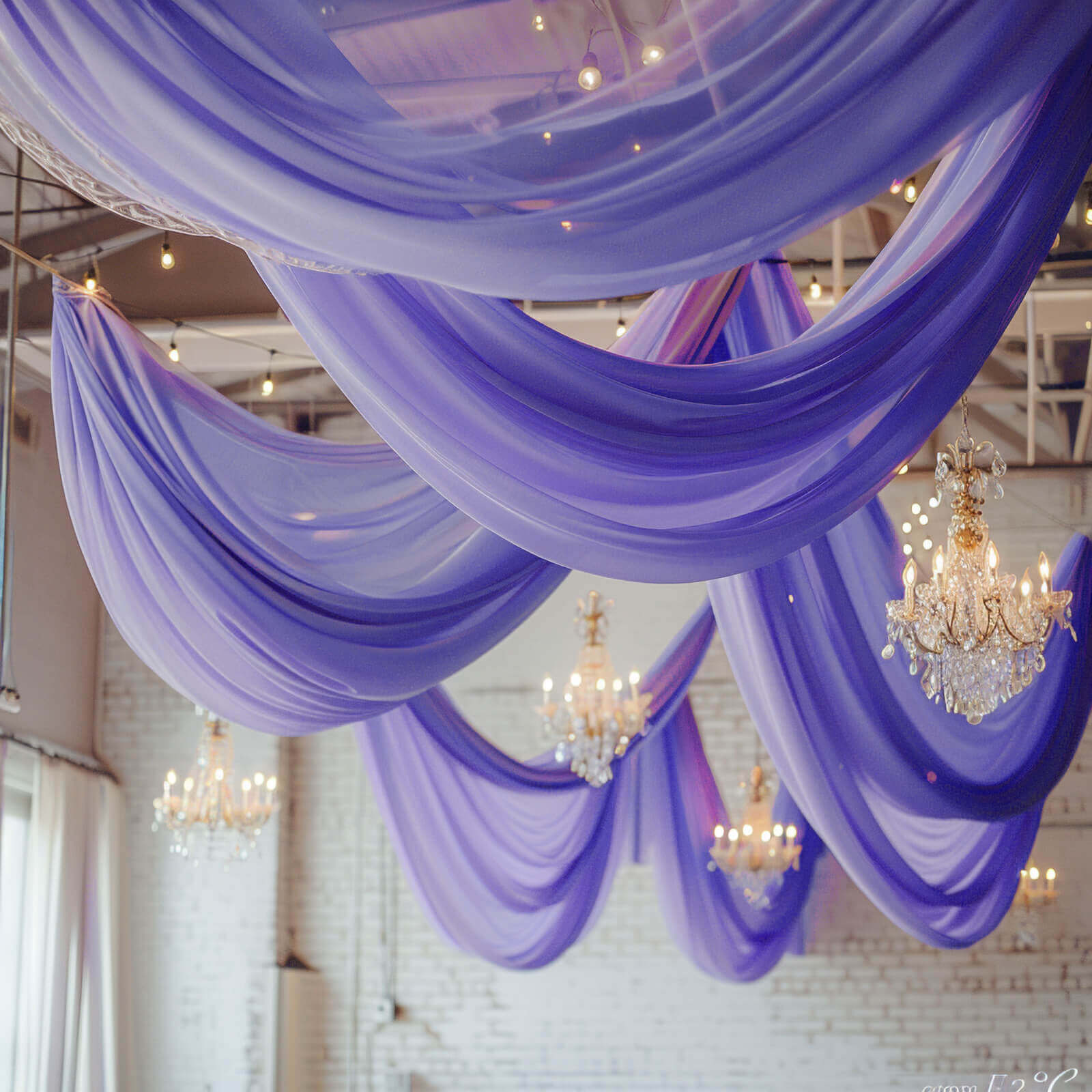 5ftx32ft Premium Purple Chiffon Curtain Panel, Durable Flame Resistant Backdrop Ceiling Drapery With Rod Pocket