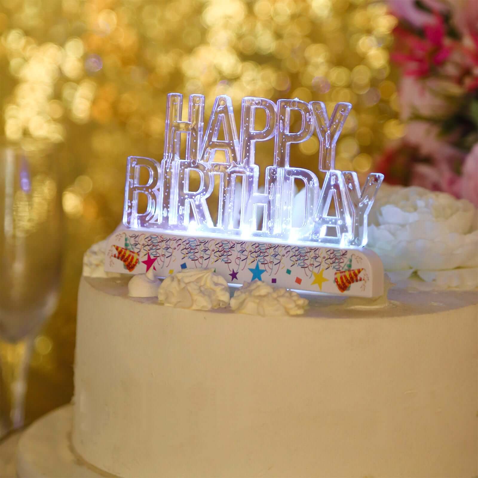 LED Cake Topper Multicolor Flashing Clear Acrylic - Perfect Happy Birthday Party Decor 5x3