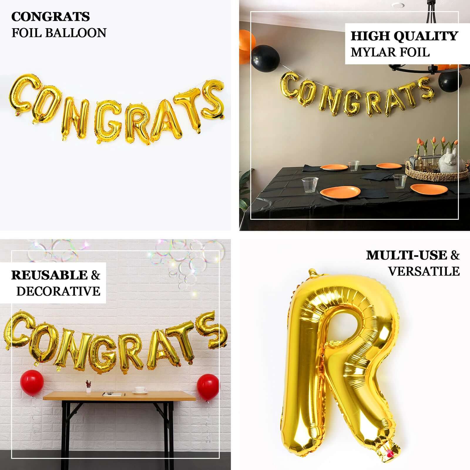 13 Ready-To-Use Shiny Gold Congrats Mylar Foil Balloon Banner Sign