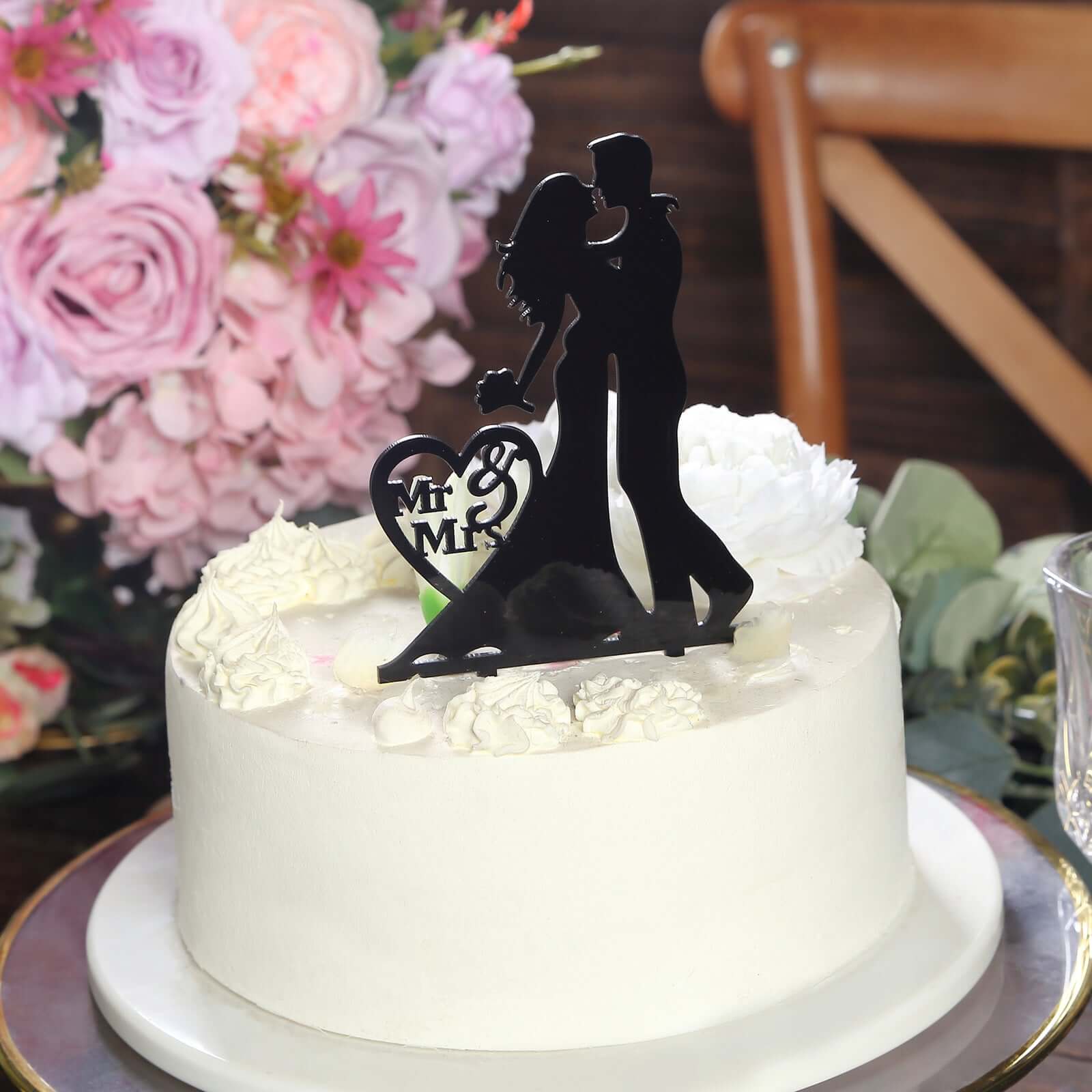 Acrylic Cake Toppers Black Silhouette Design Mr and Mrs - Wedding Cake Decoration Set 7