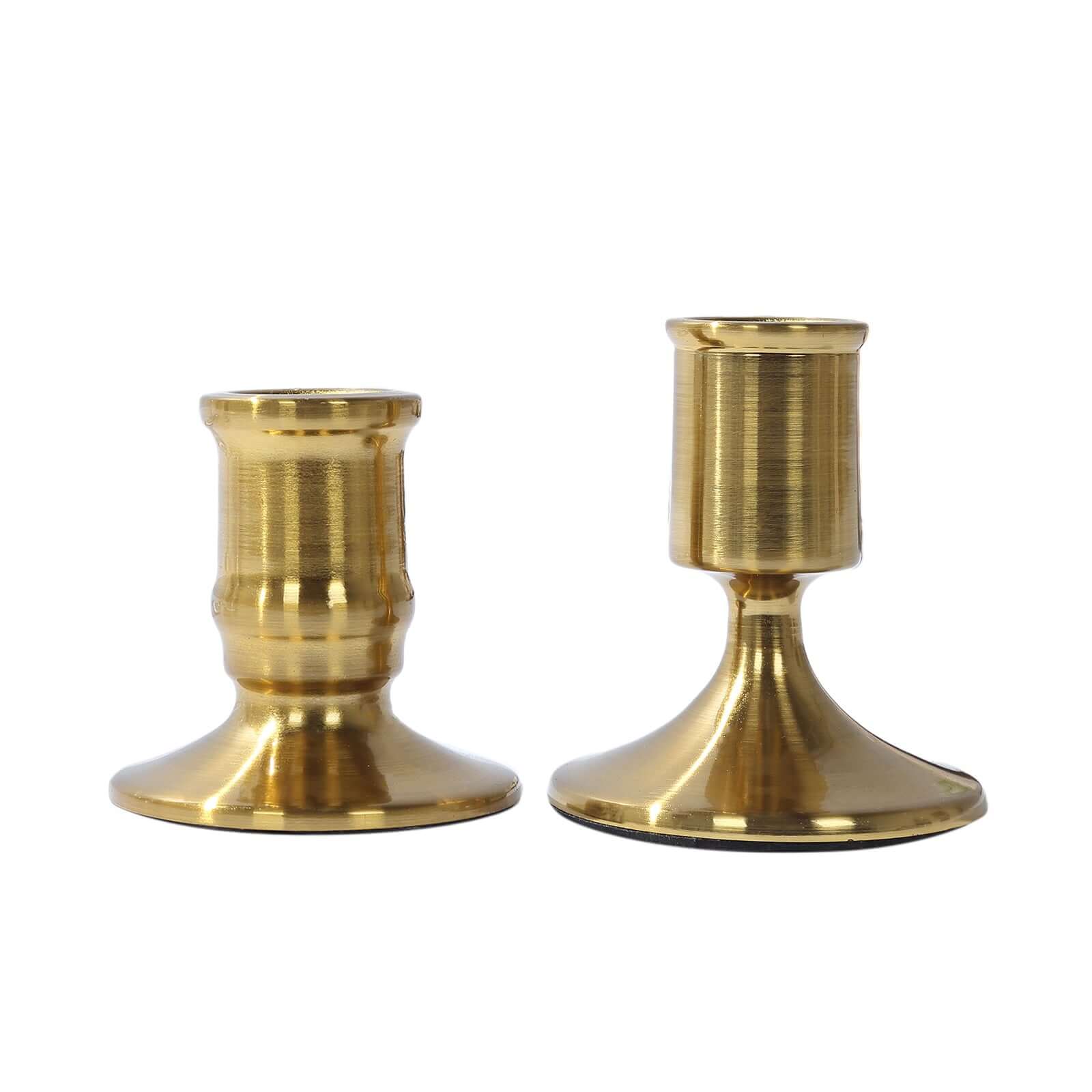 Set of 4 Metal Taper Candle Holders Vintage Gold with Sturdy Round Base - Traditional Pillar Candlestick Holders 2.5, 3