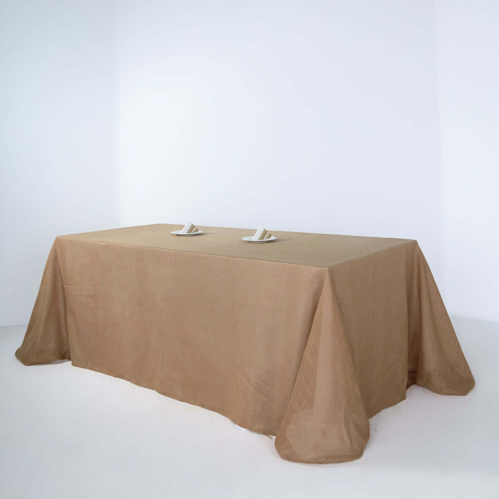 Faux Linen 90x132 Rectangular Tablecloth Natural - Slubby Texture Wrinkle-Resistant Seamless Table Cover