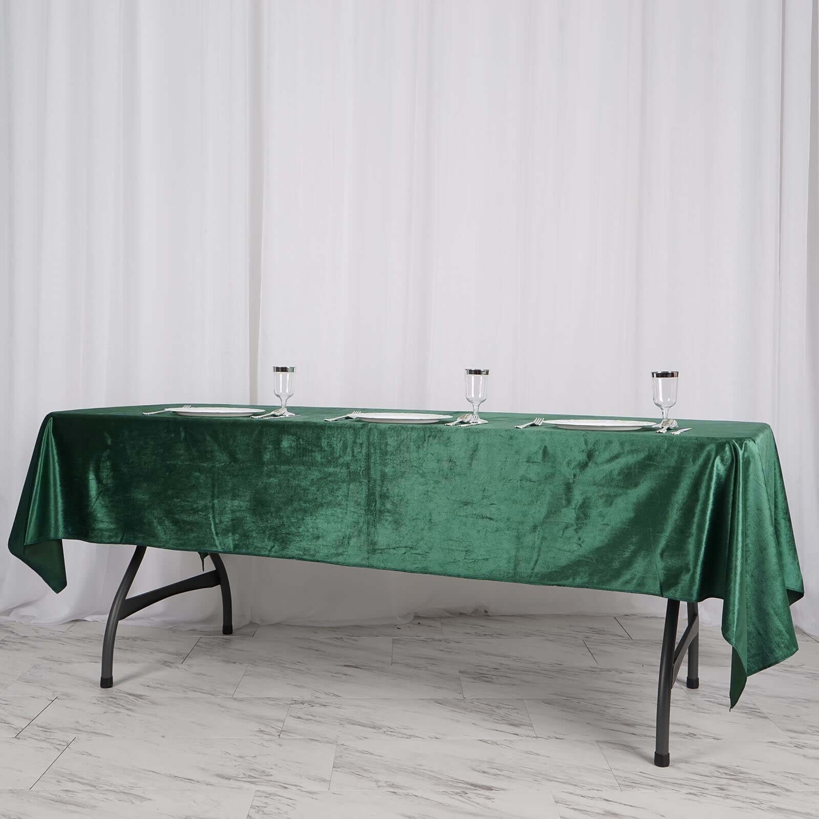 Premium Velvet 60x102 Rectangle Tablecloth Hunter Emerald Green - Reusable & Soft Table Cover