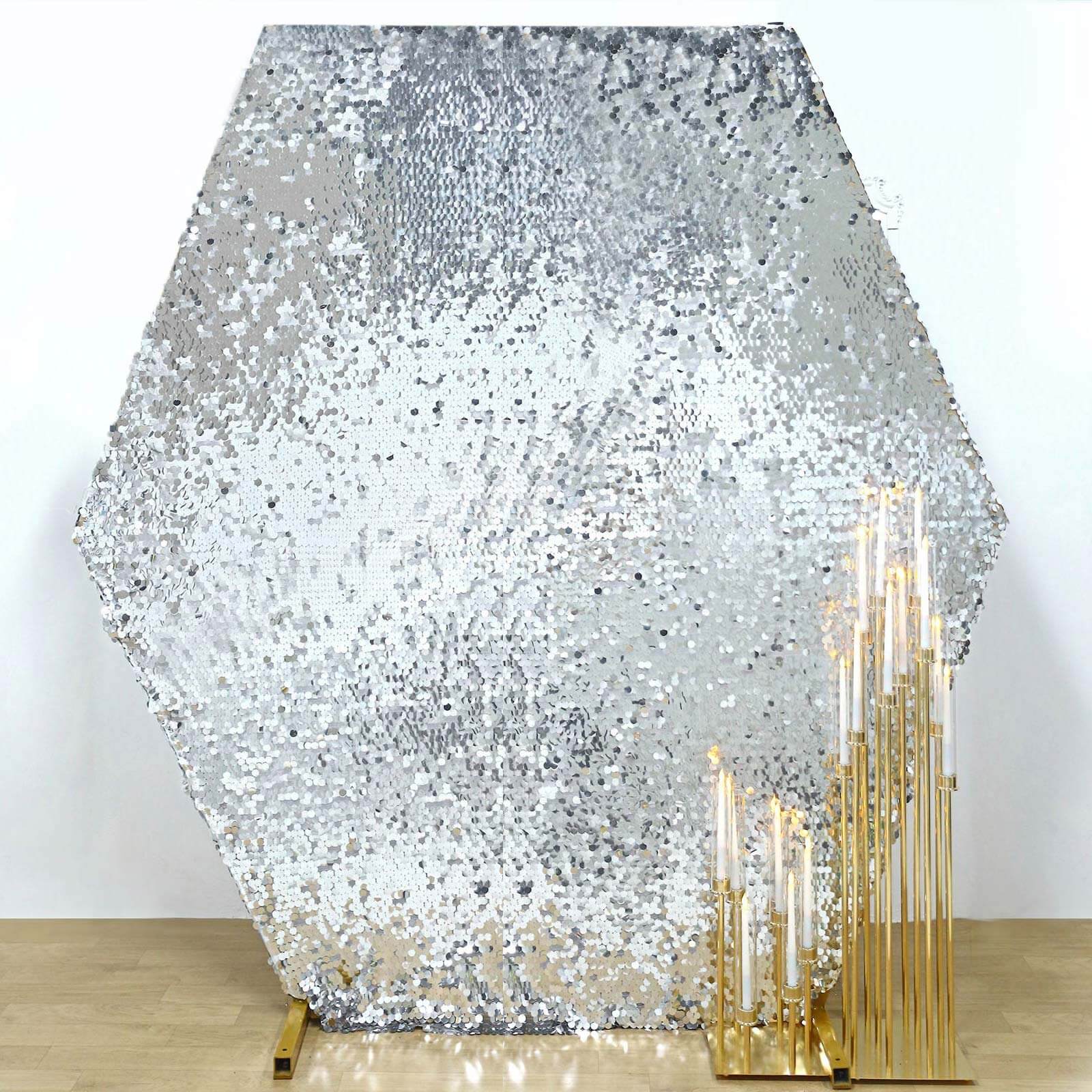 8ftx7ft Silver Big Payette Sequin Sparkly Hexagon Backdrop Stand Cover