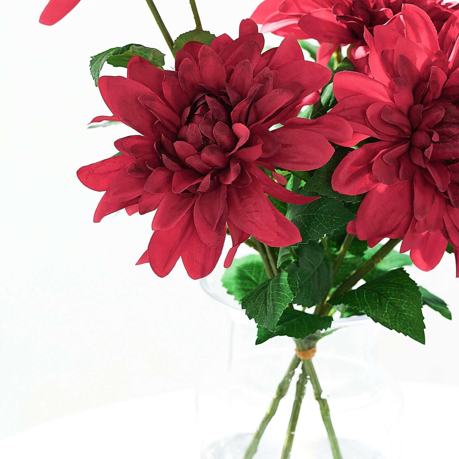 30 Tall Burgundy Artificial Dahlia Silk Flower Stems, Faux Floral Spray