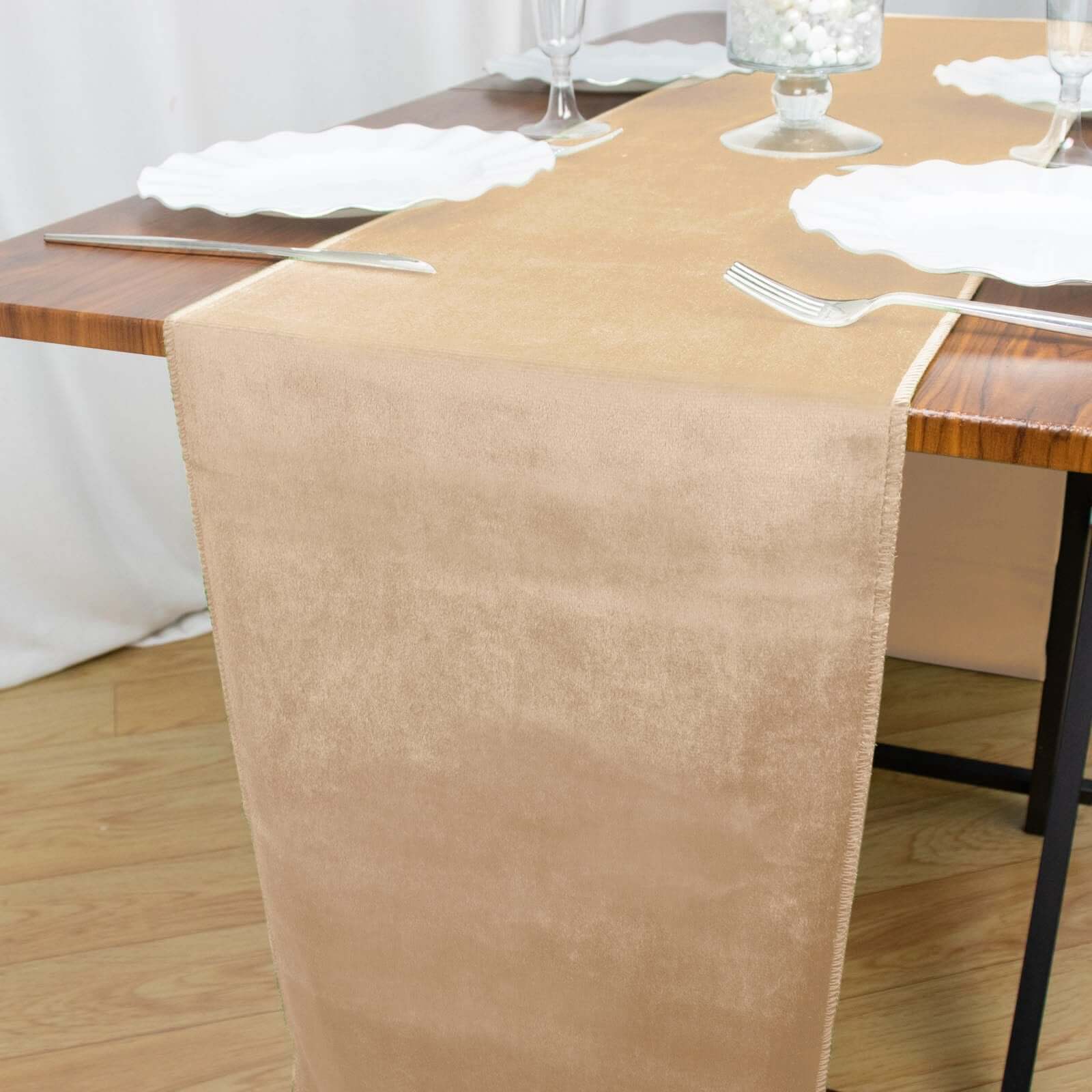 Premium Velvet 12x108 Table Runner Champagne - Sheen Finish Reusable Table Decor