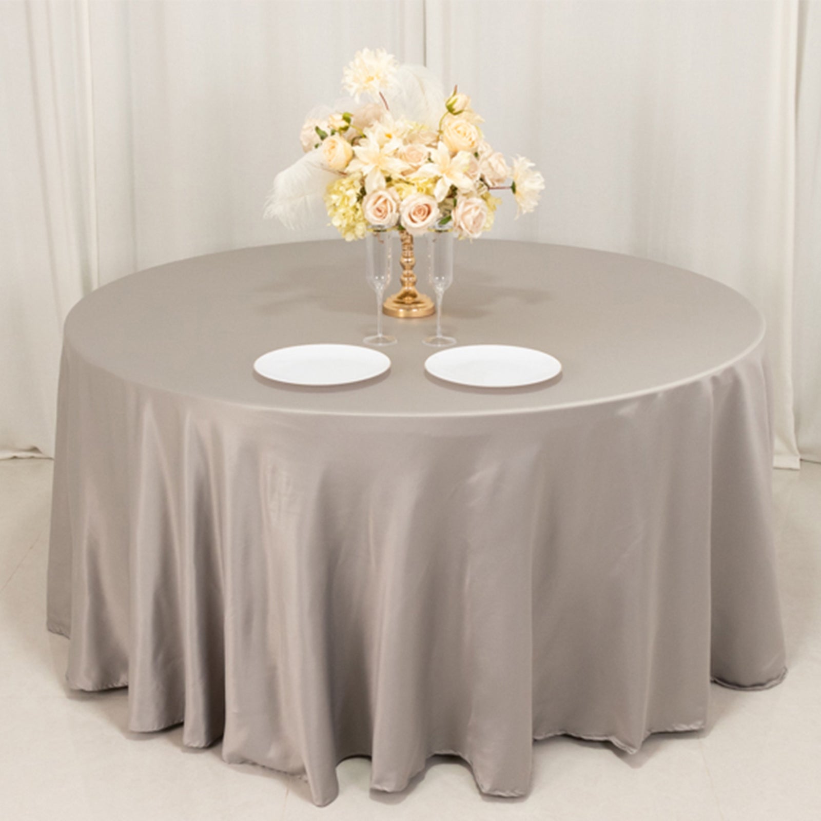 Lamour Satin 120 Round Tablecloth Silver - Seamless Table Cover with Soft Tempered Sheen