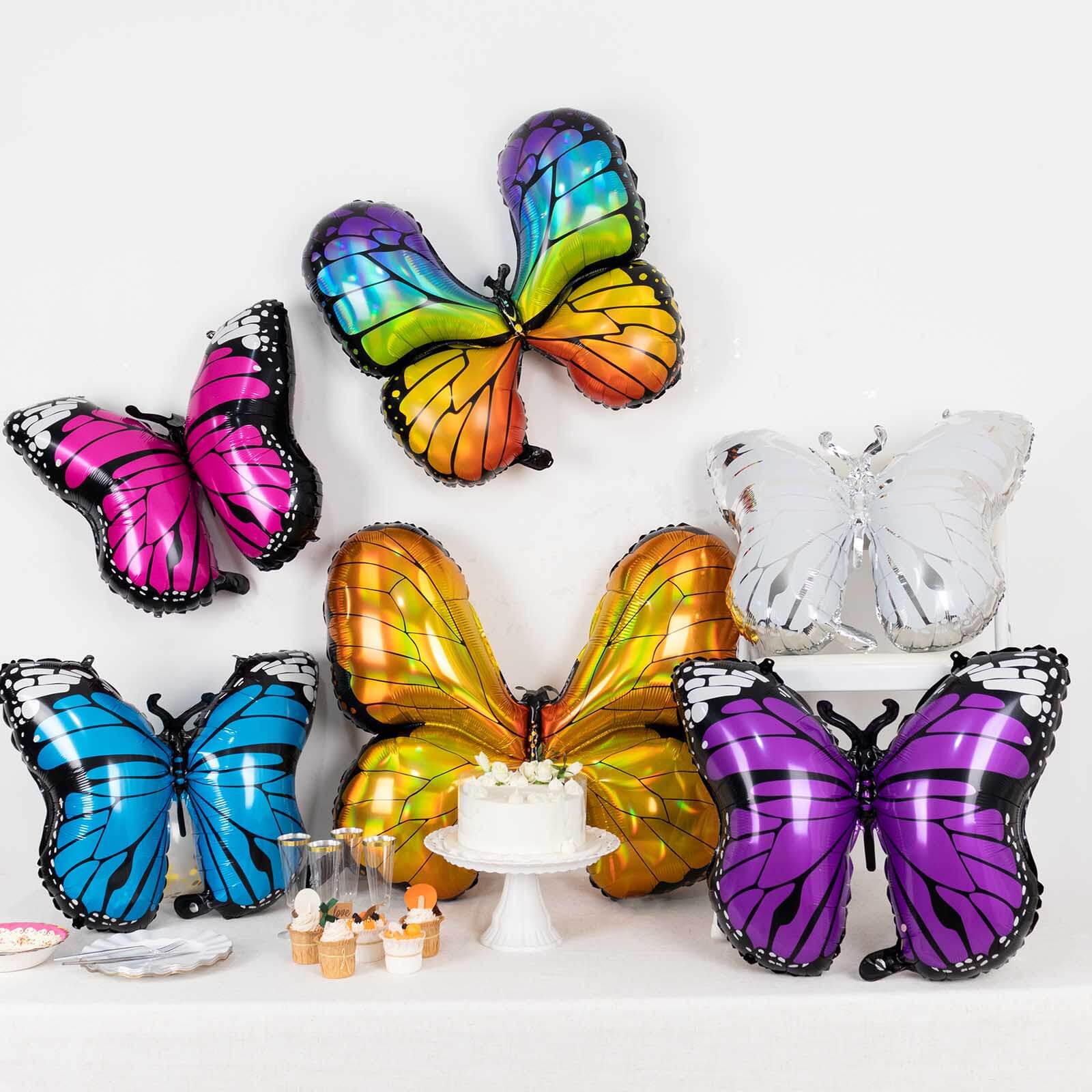 Set of 6 Assorted Butterfly Helium Foil Balloons, Fairy Tale Theme Party Supplies - 21,23,28