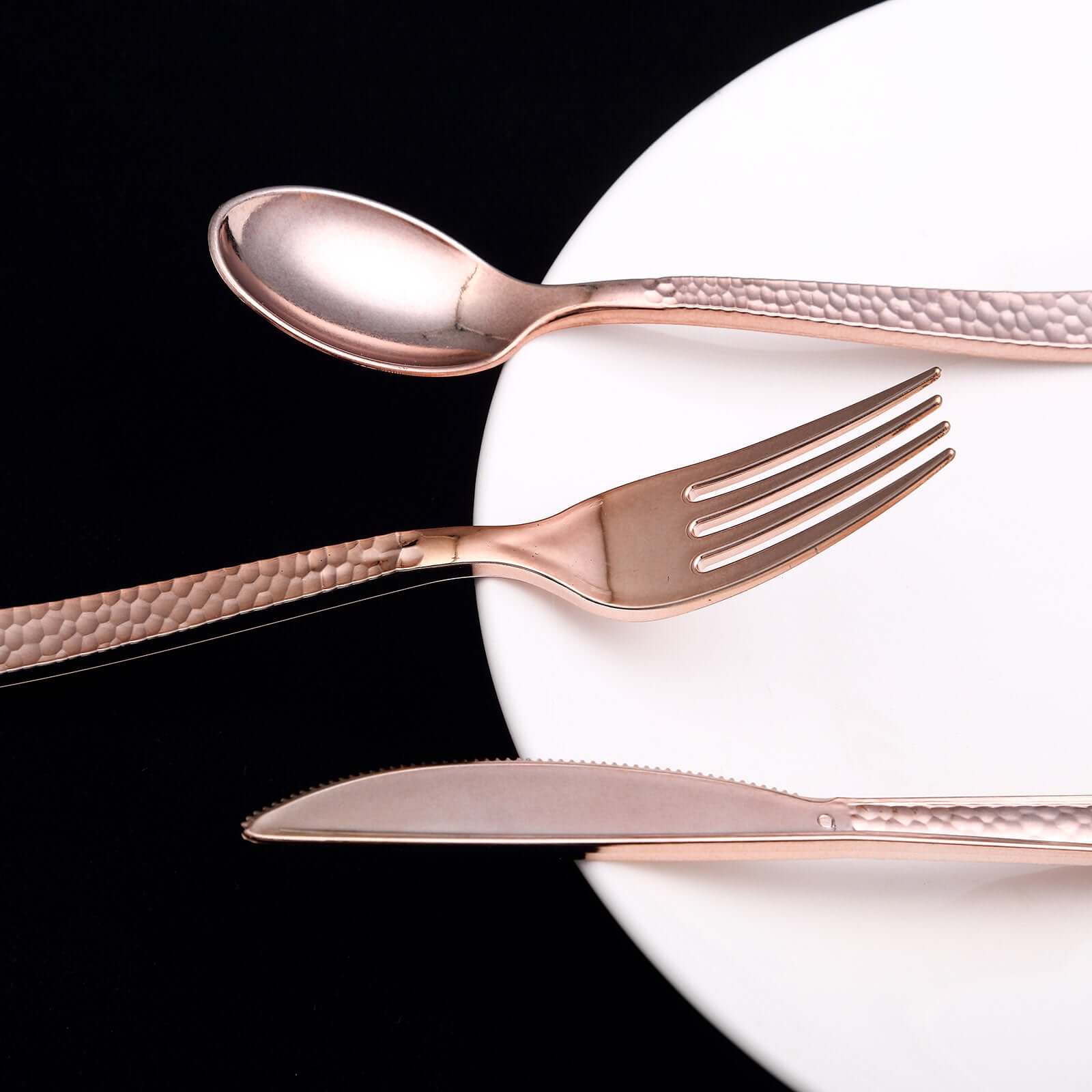 24-Pack Plastic Forks with Hammered Style Rose Gold - Heavy Duty Disposable Silverware 7