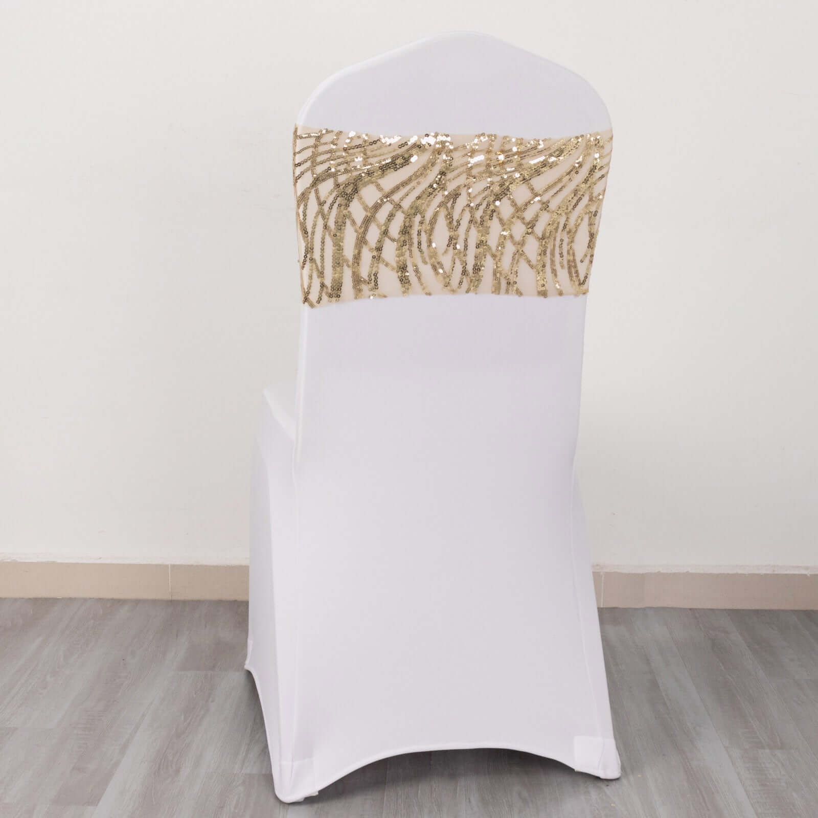 5 Pack Chair Sash Bands with Wave Embroidered Sequins Champagne