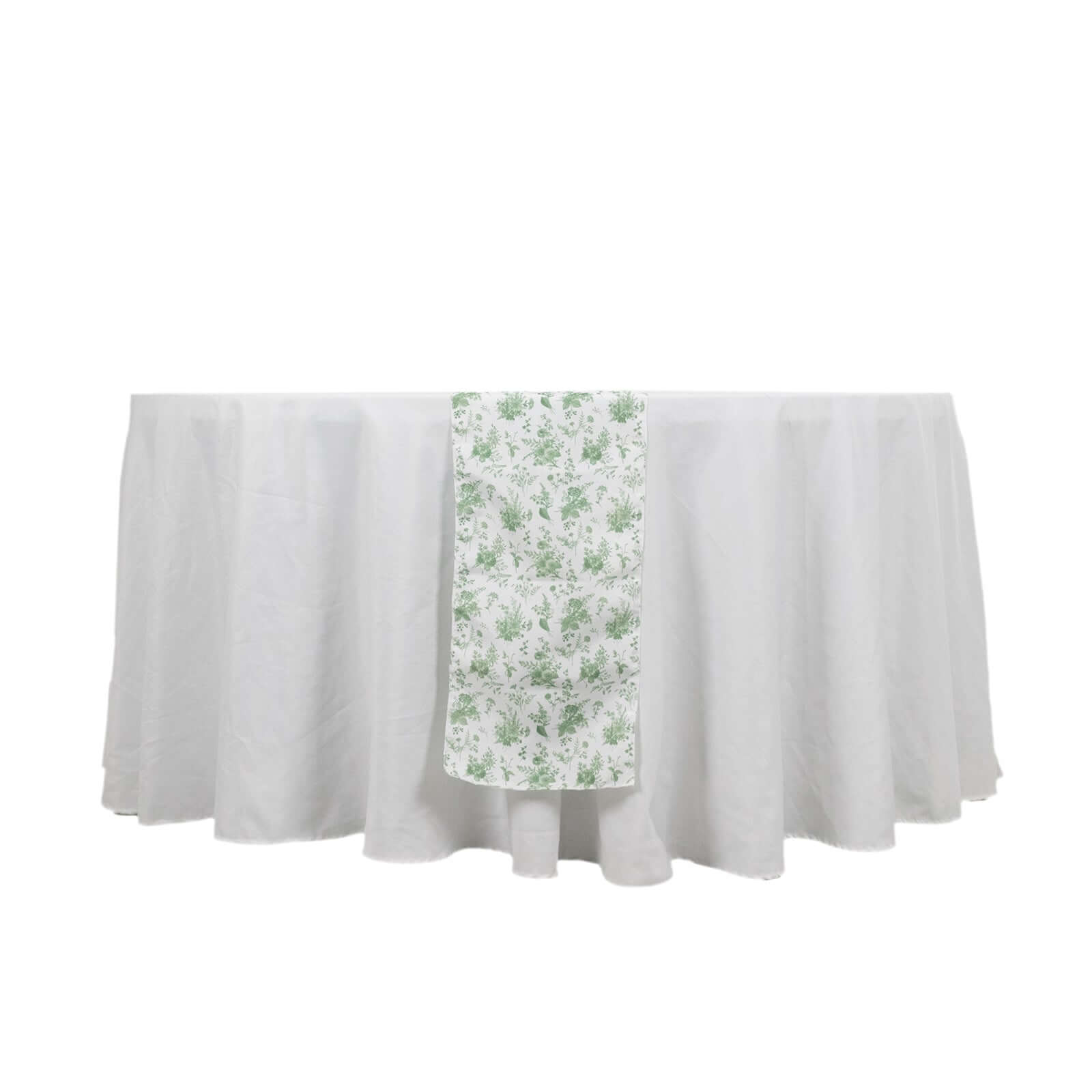 Polyester 12x108 Table Runner Dusty Sage Green French Toile Floral Print - Upscale Dining Table Decor