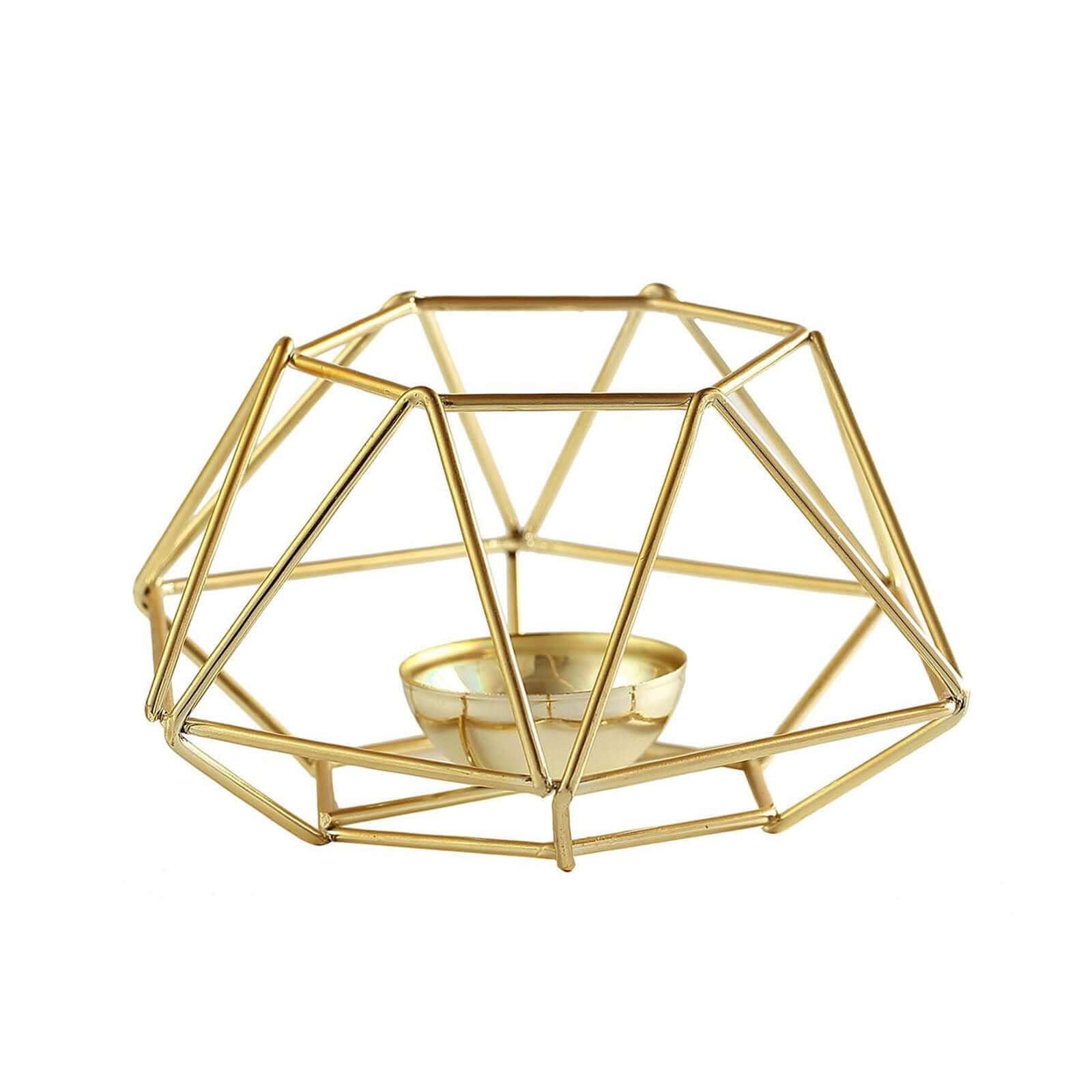 Set of 2 Candle Holders Metal Hexagon Geometric Design Gold - Modern Decorative Centerpieces for Tables 4x3