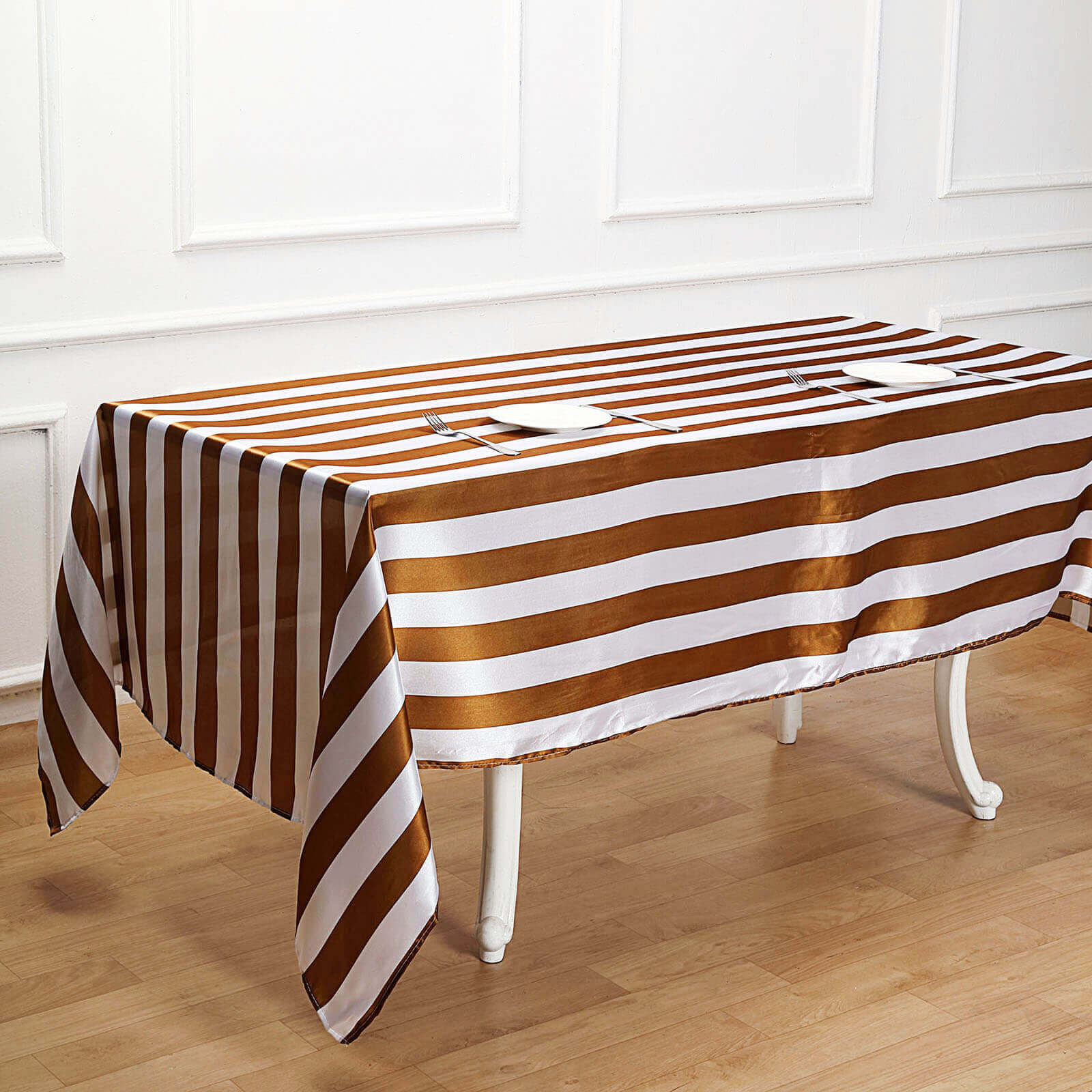 Satin 60x102 Rectangle Tablecloth Gold/White - Stripe Design with Stylish Smooth Finish Table Cover