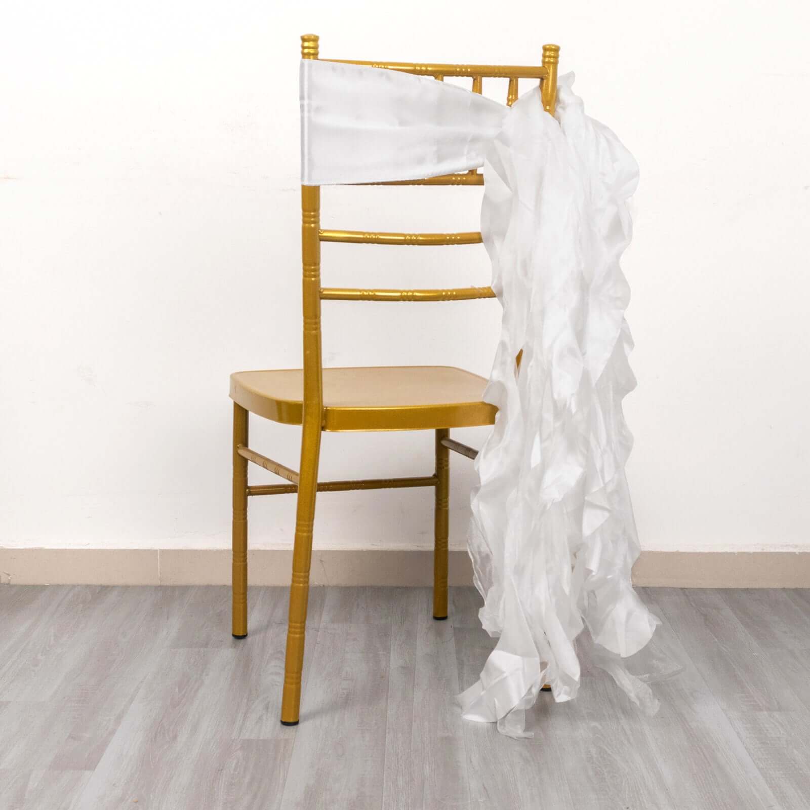 5 Pack Chiffon Satin Chair Sashes White - Easy to Install Lustrous Ruffled Curly Willow Wedding Chair Decorations