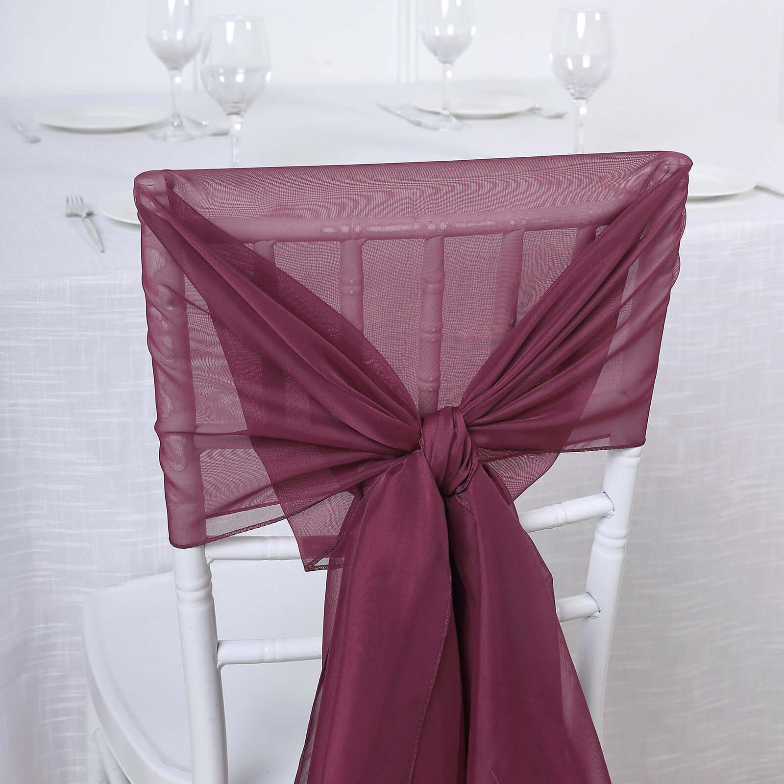 5 Pack Premium Chiffon Chair Sashes Burgundy - Soft & Lightweight Designer Chair Bows 22x78